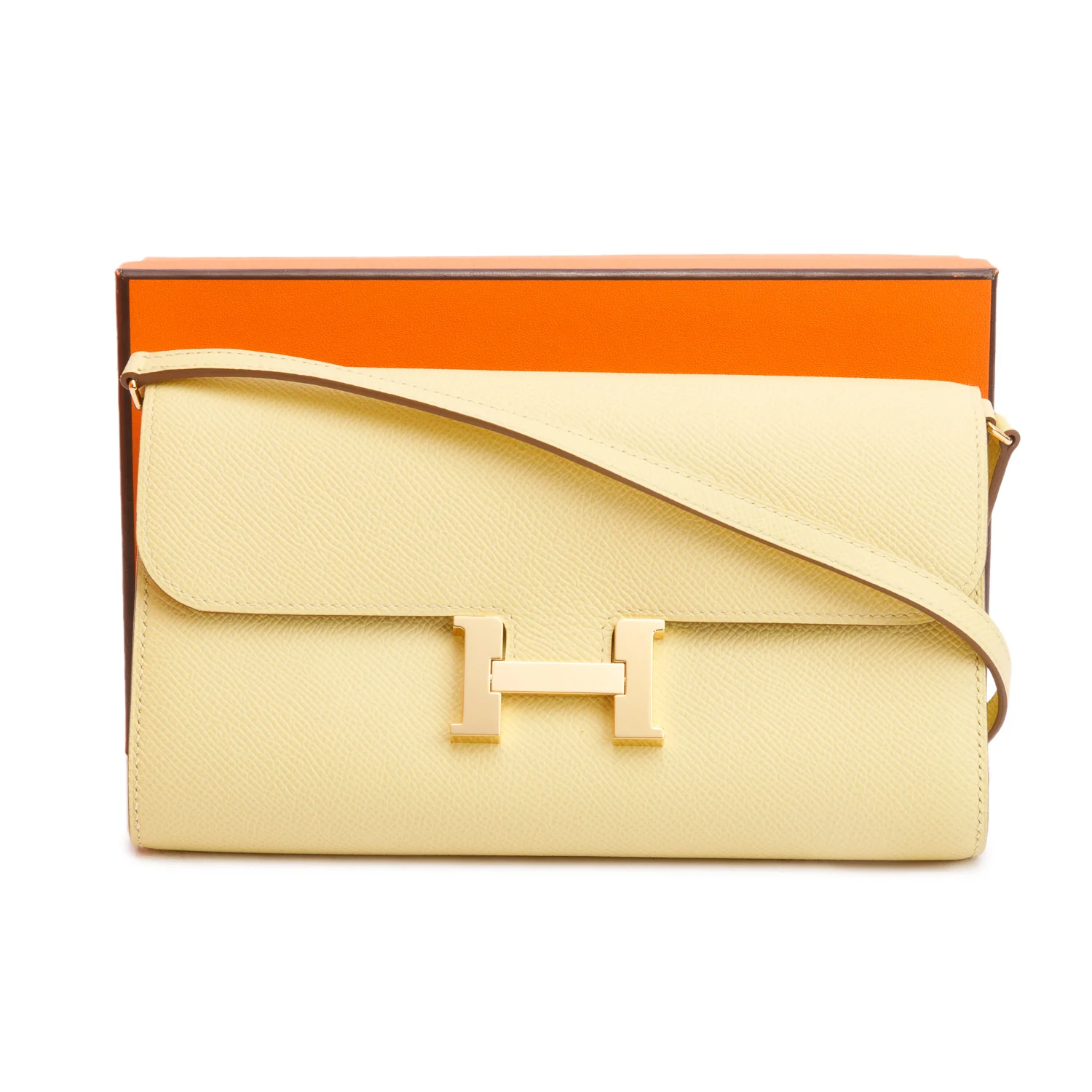 Hermes 2021 Jaune Poussin Epsom Leather Constance to Go w/ Strap, Box & Receipt - Image 3