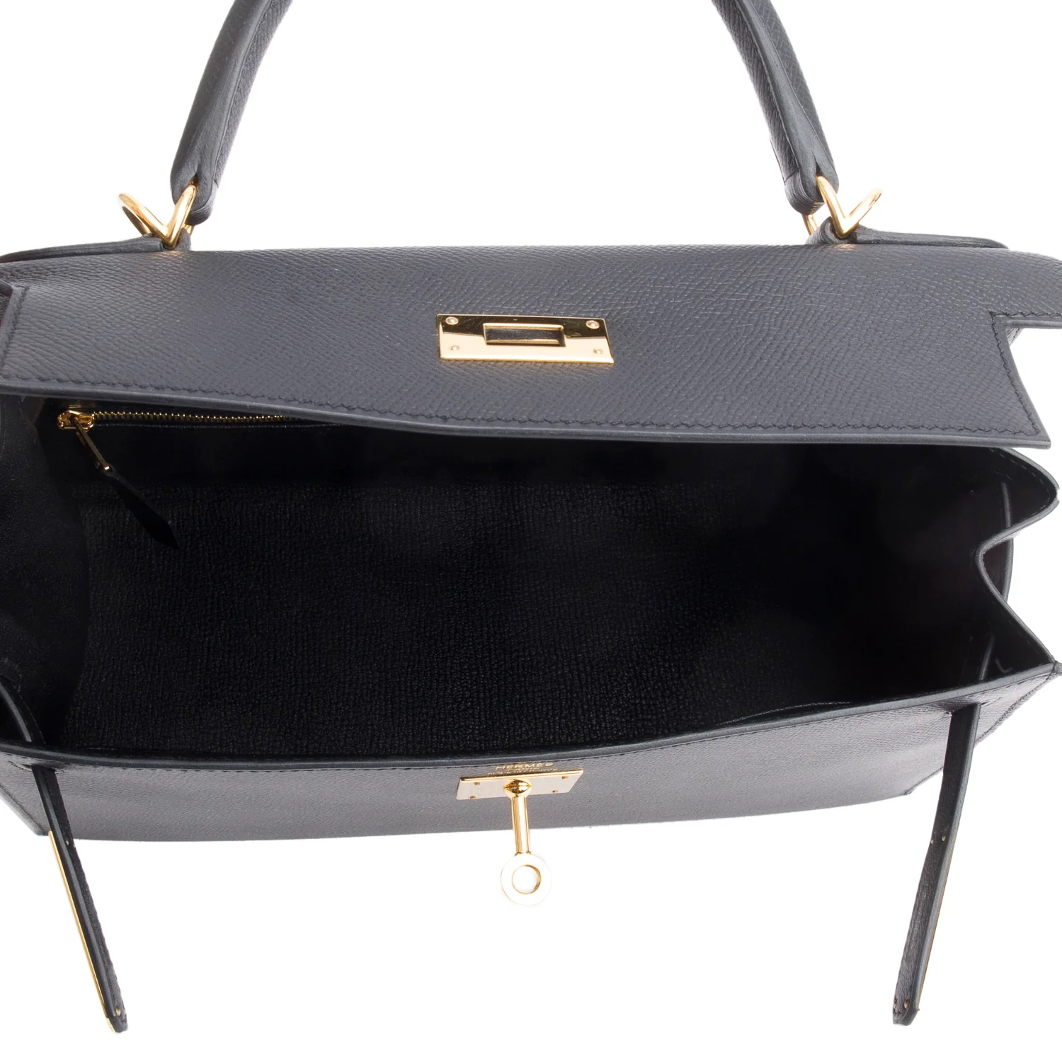 Hermes 2021 Noir Epsom Kelly II Sellier 28 w/ Strap & Box - Image 9