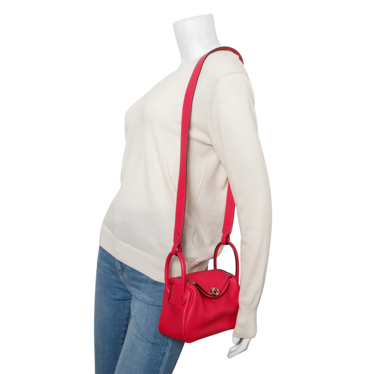 Hermes 2021 Rose Tyrien Rouge Vif Swift Leather Lindy Mini 20 w/ Box - Image 2