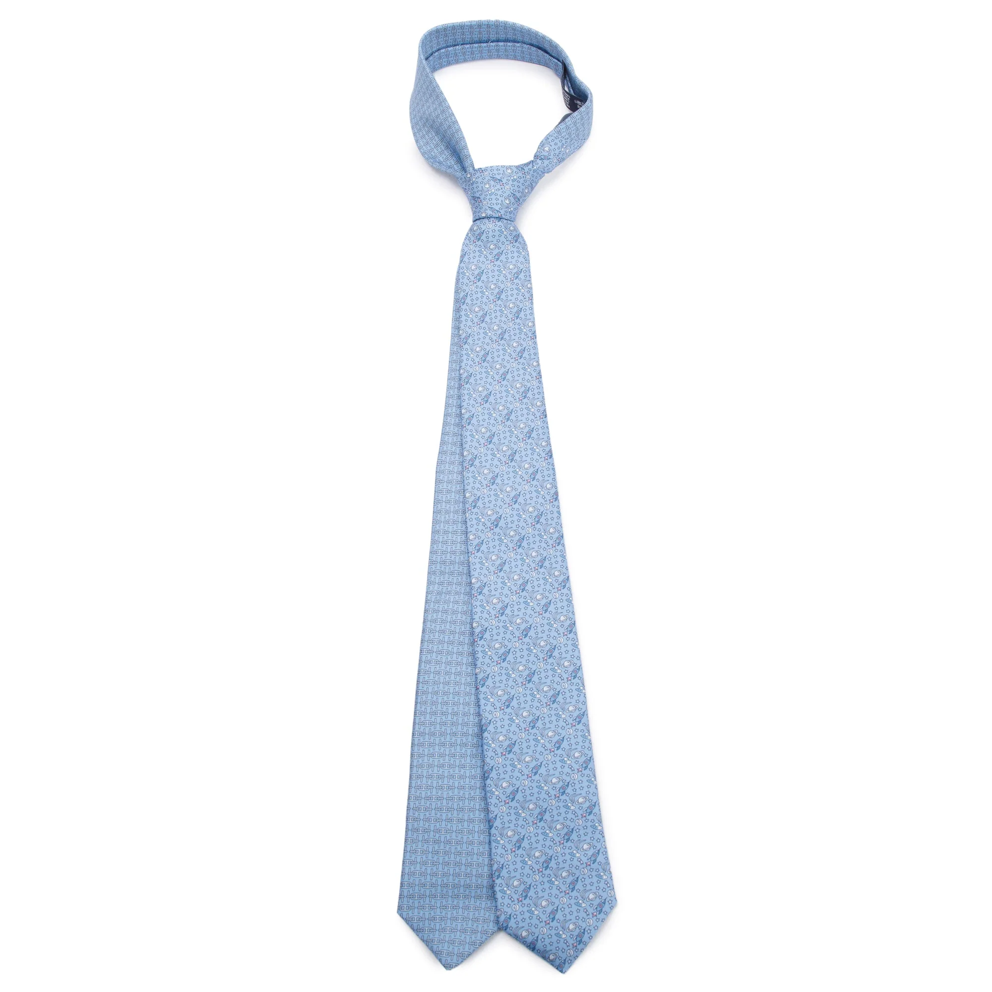 Hermes 2022 Blue Silk Double 6 Vers L'Infini & Overboard Tie w/ Box & Receipt