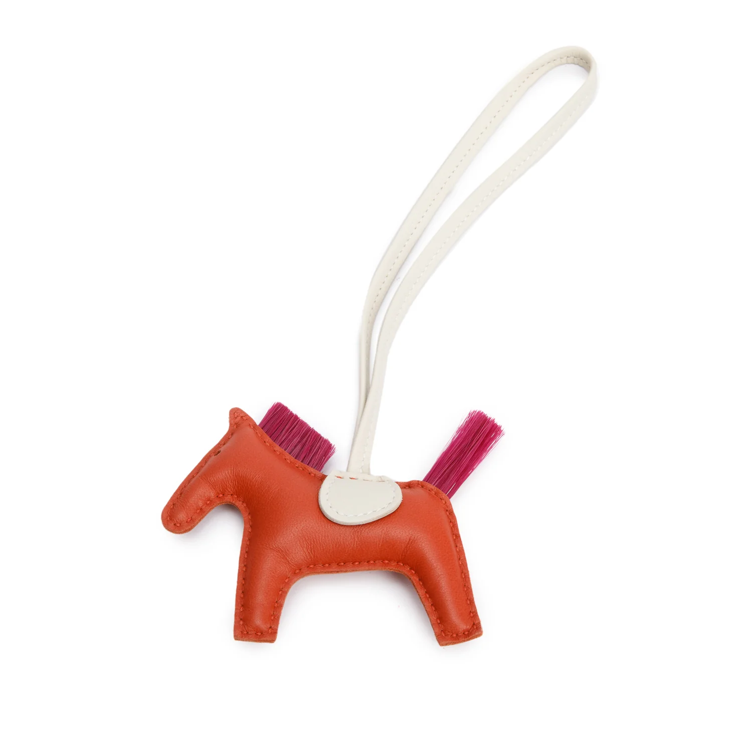 Hermes 2023 Cornaline/Craie/Magnolia Milo Lambskin Leather Rodeo Horse Bag Charm PM