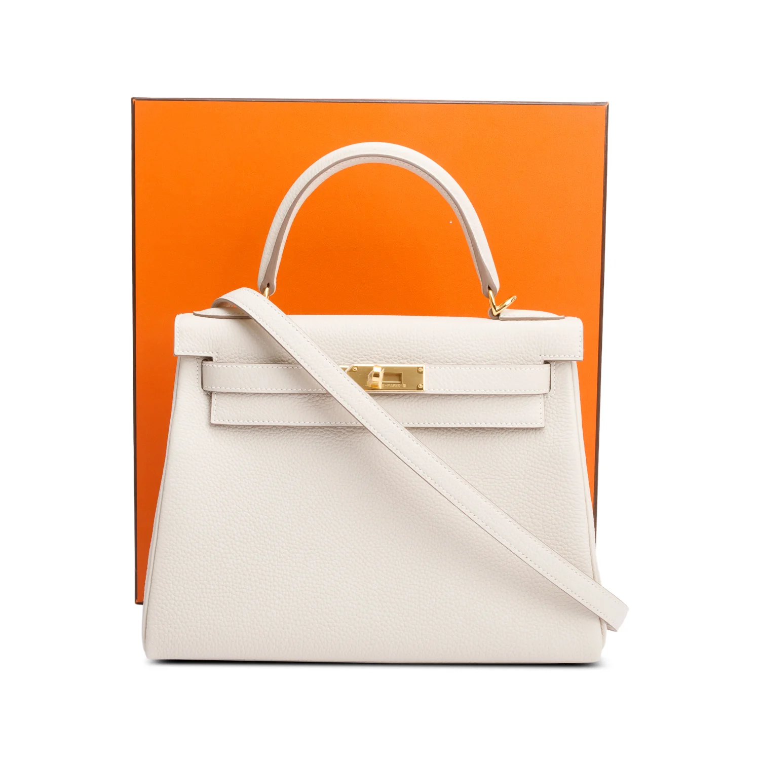 Hermes 2023 Craie Veau Togo Kelly II Retourne 28 w/ Strap & Box - Image 2