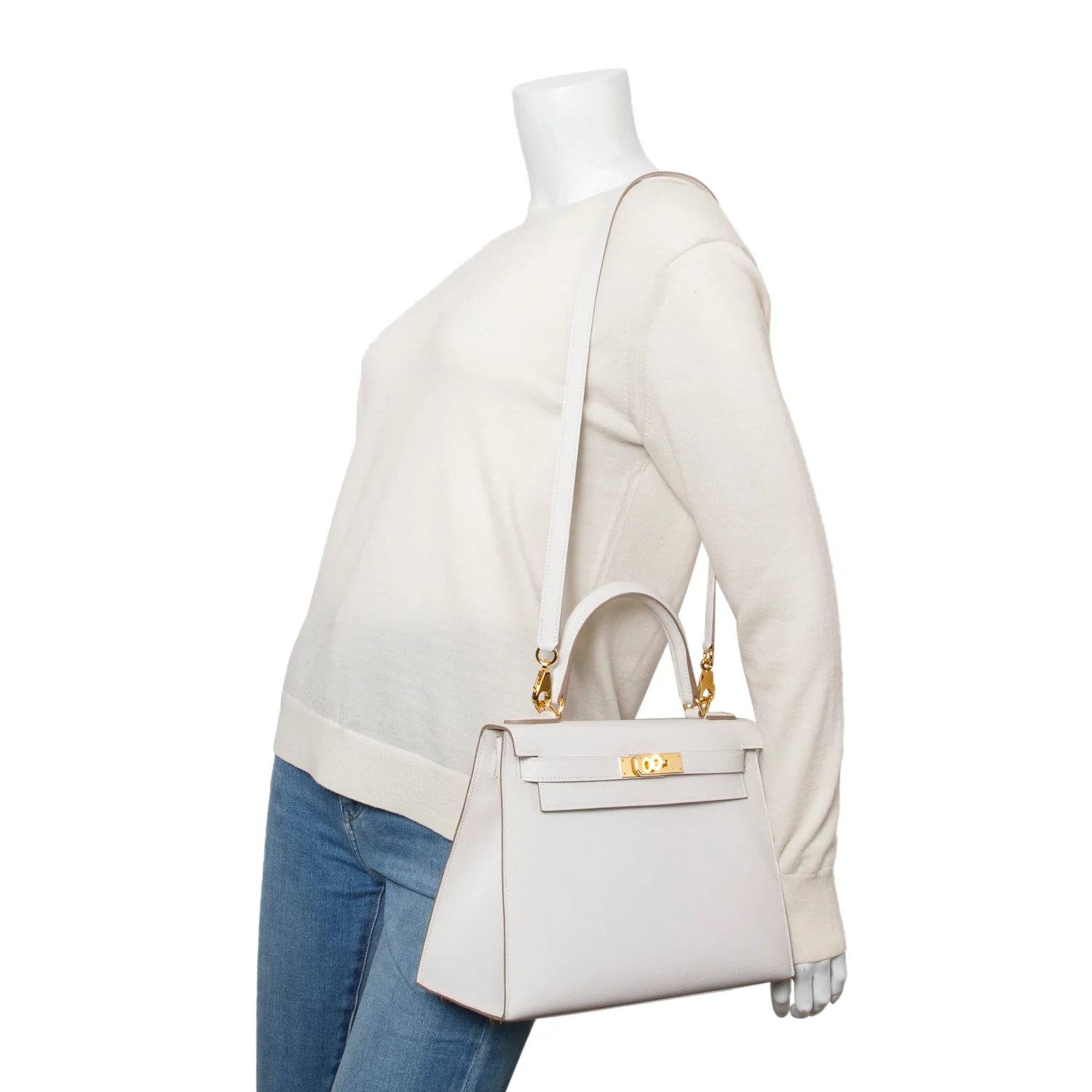 Hermes 2023 Gris Pale Epsom Kelly II Sellier 28 w/ Strap, Box & Receipt - Image 8