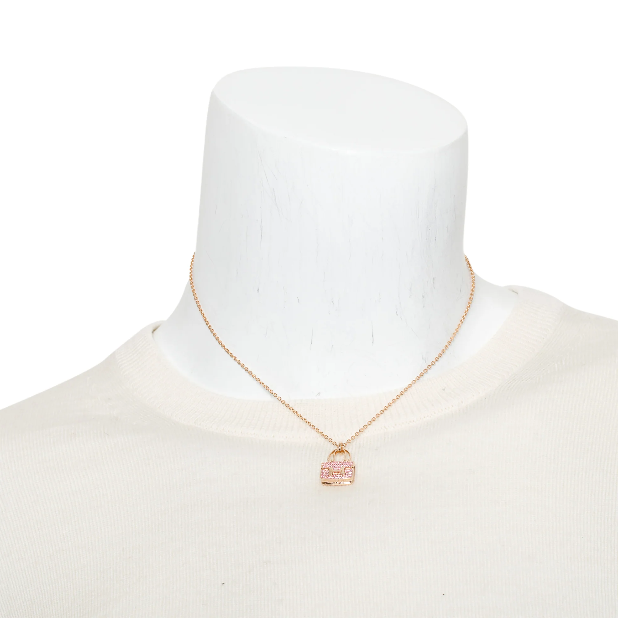 Hermes 2024 18k Rose Gold Pink Sapphire Amulettes Constance Pendant Necklace w/ Box & Certificate - Image 2