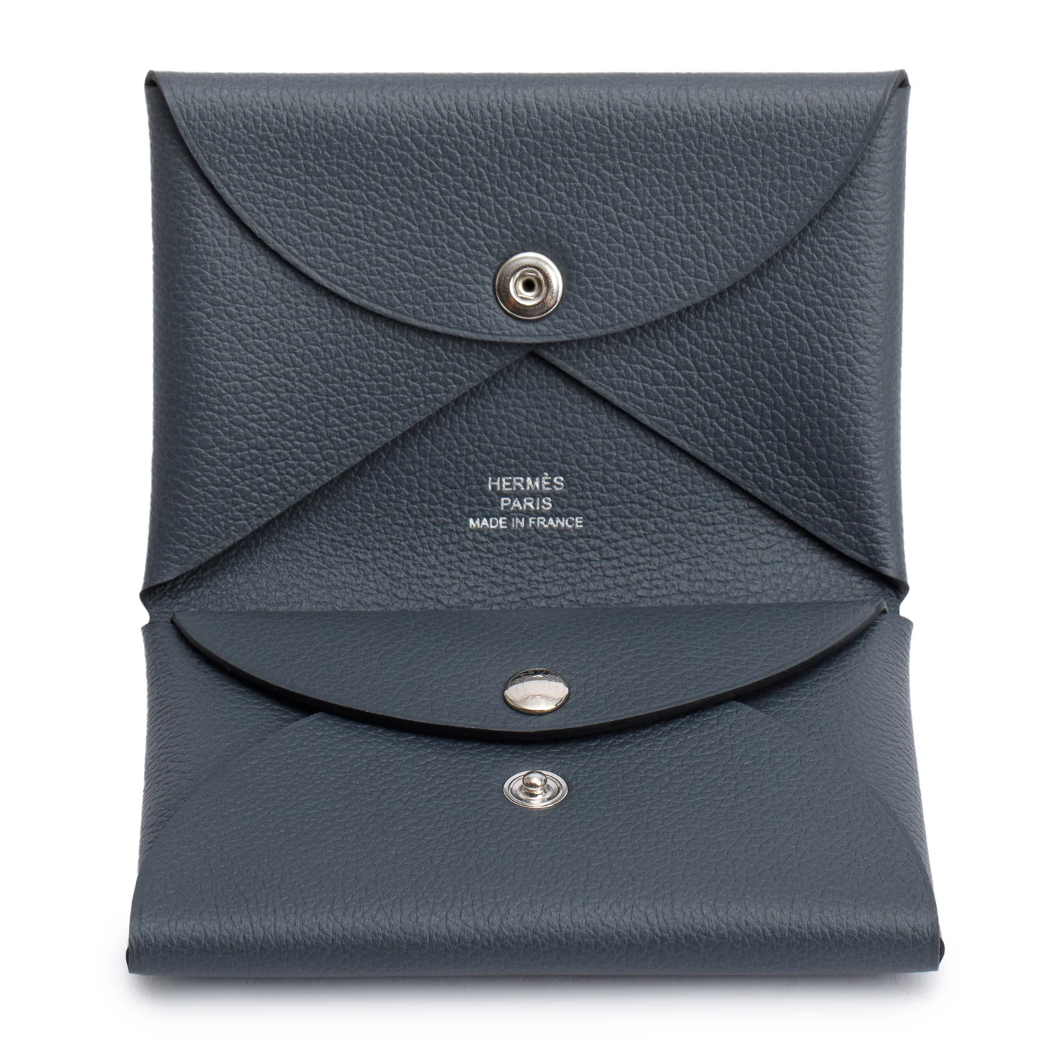Hermes 2024 Gris Misty Evercolor Calfskin Calvi Duo Compact Verso Card Holder w/ Box - Image 7