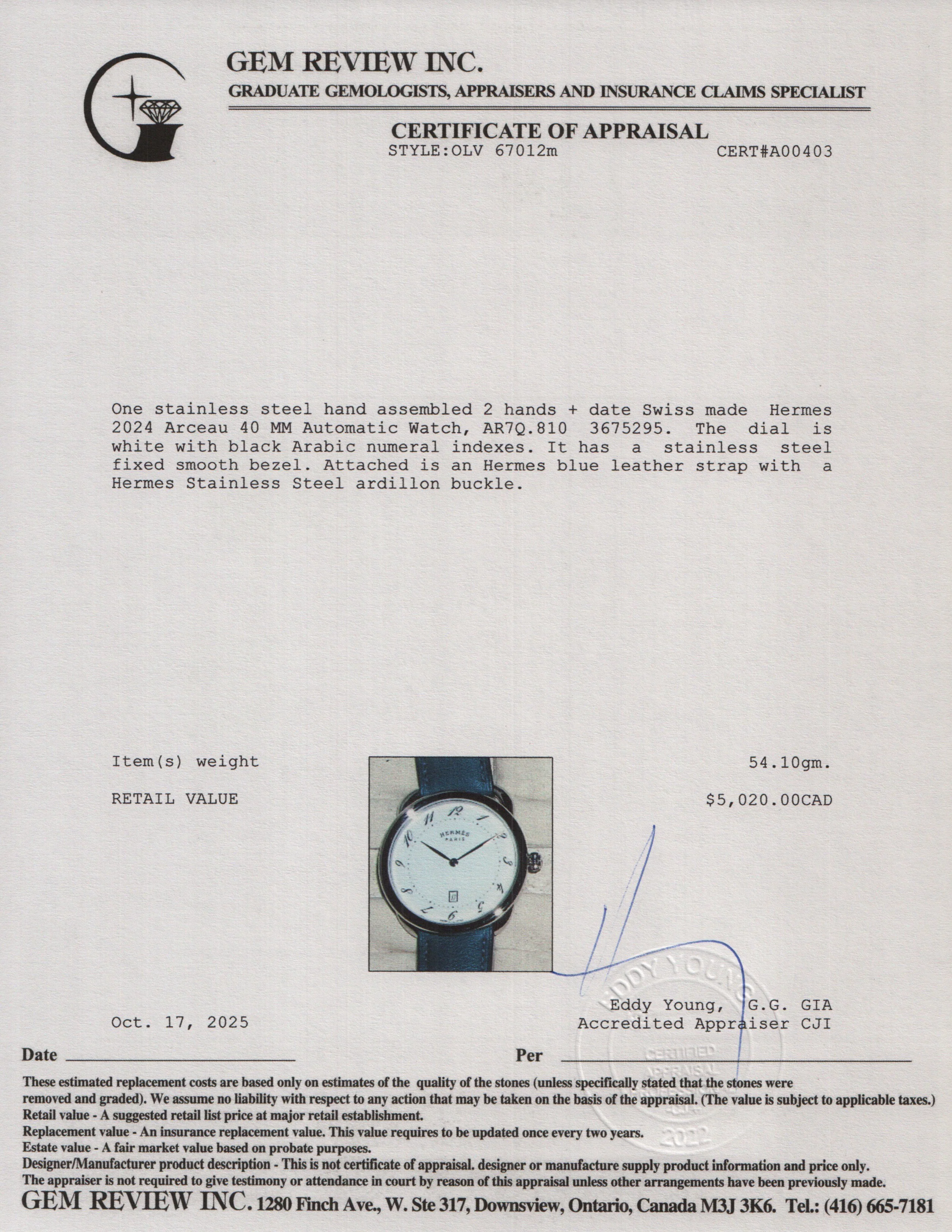 Hermes 2024 Stainless Steel Arceau 40 MM Automatic Watch AR7Q.810 w/ Box & Papers - Image 6