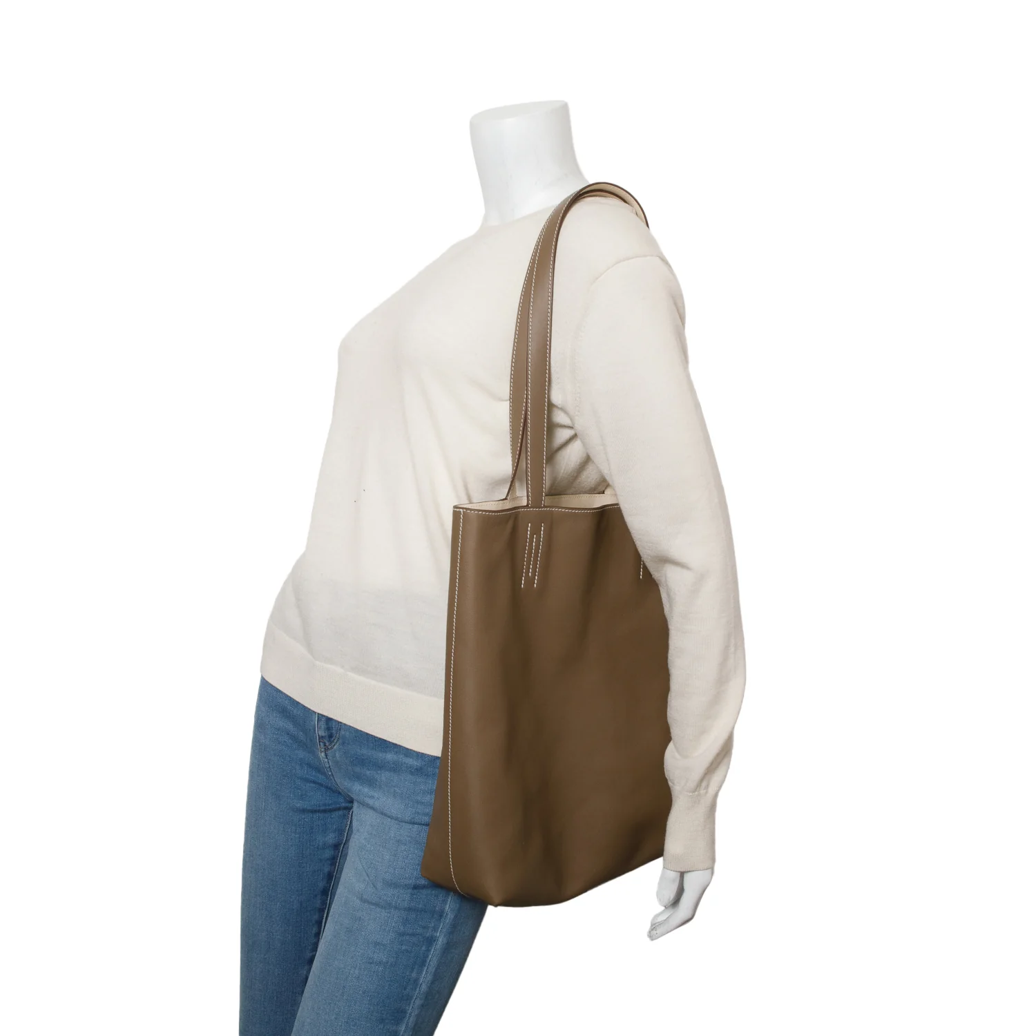 Hermes 2025 Etoupe Crai Swift Calfskin Neo Double Sens 35 Reversible Tote w/ Box & Receipt - Image 2