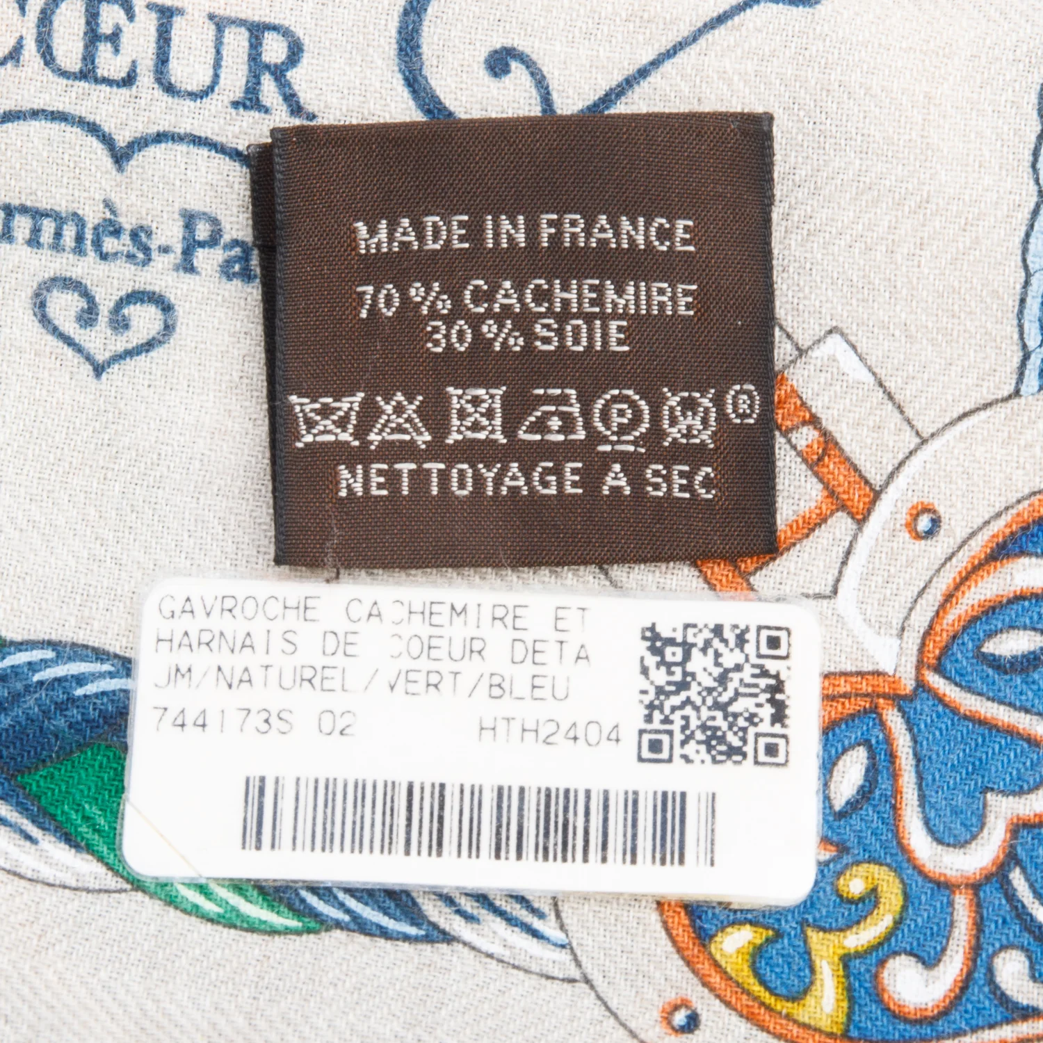 Hermes 2025 Naturel Multicolor 'Harnais De Coeur' Pocket Square Cashmere/Silk Scarf 45 w/ Box & Receipt - Image 4