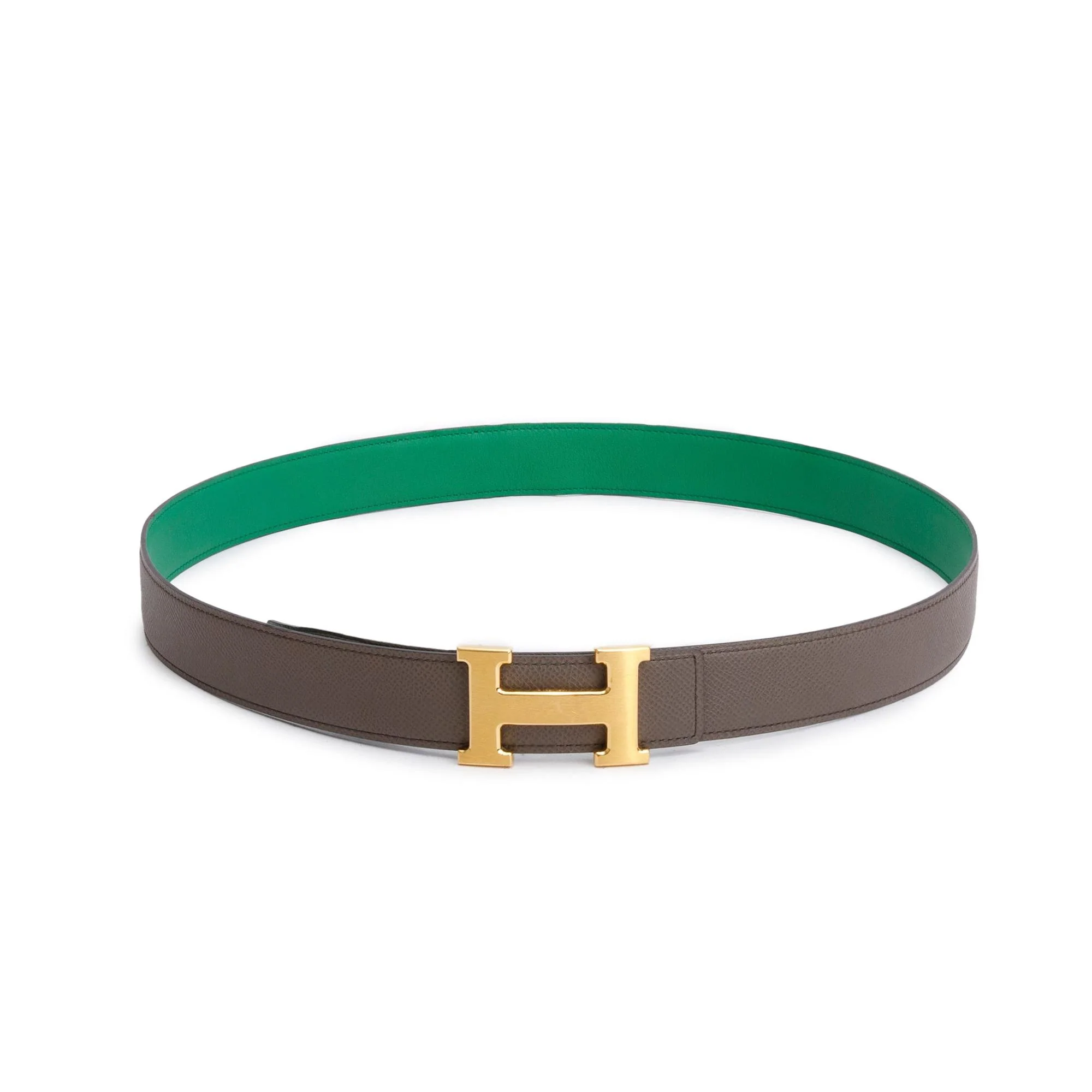 Hermes Bamboo Swift Etoupe Epsom Leather Reversible 32 mm H Belt Kit 100 w/ Box