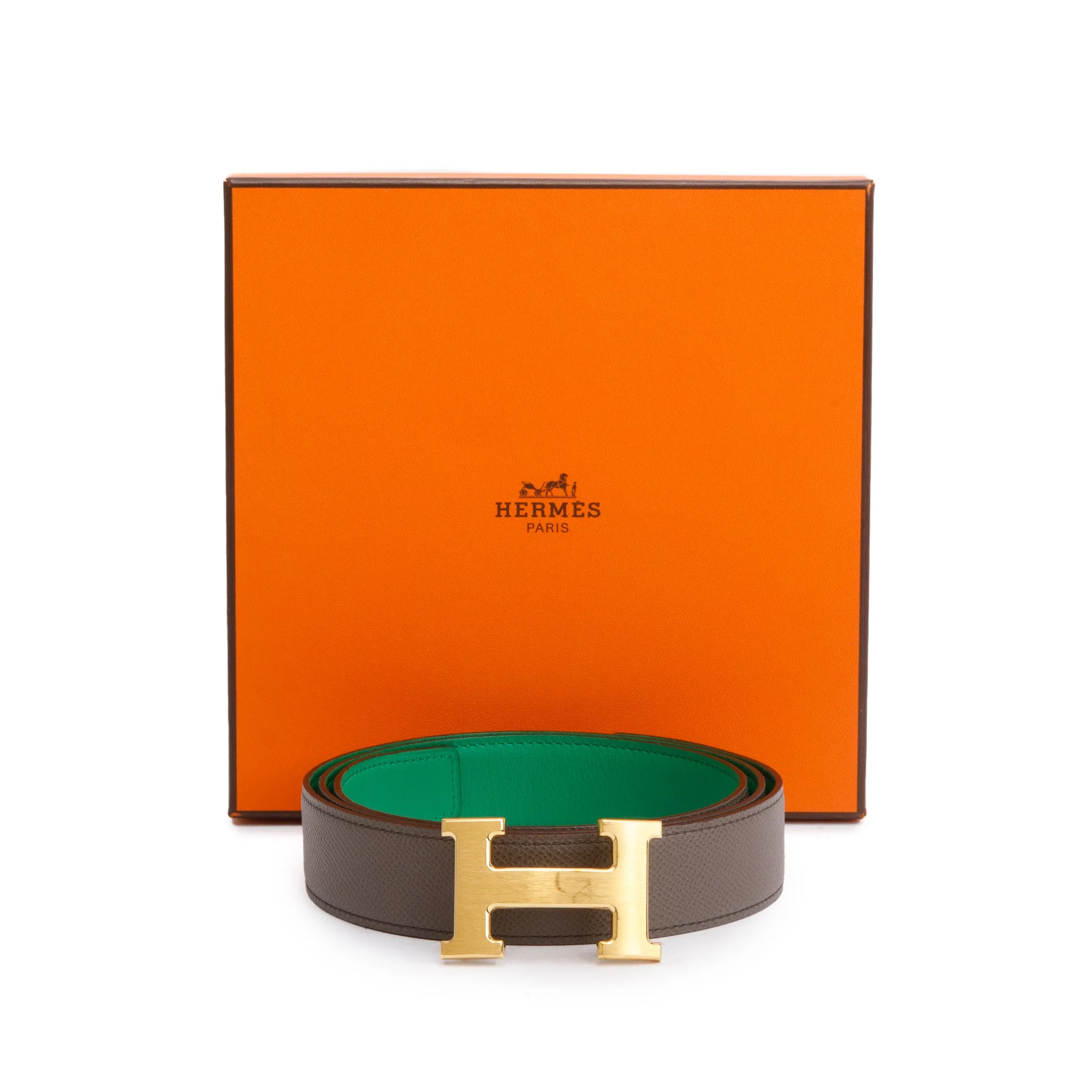 Hermes Bamboo Swift Etoupe Epsom Leather Reversible 32 mm H Belt Kit 100 w/ Box - Image 2