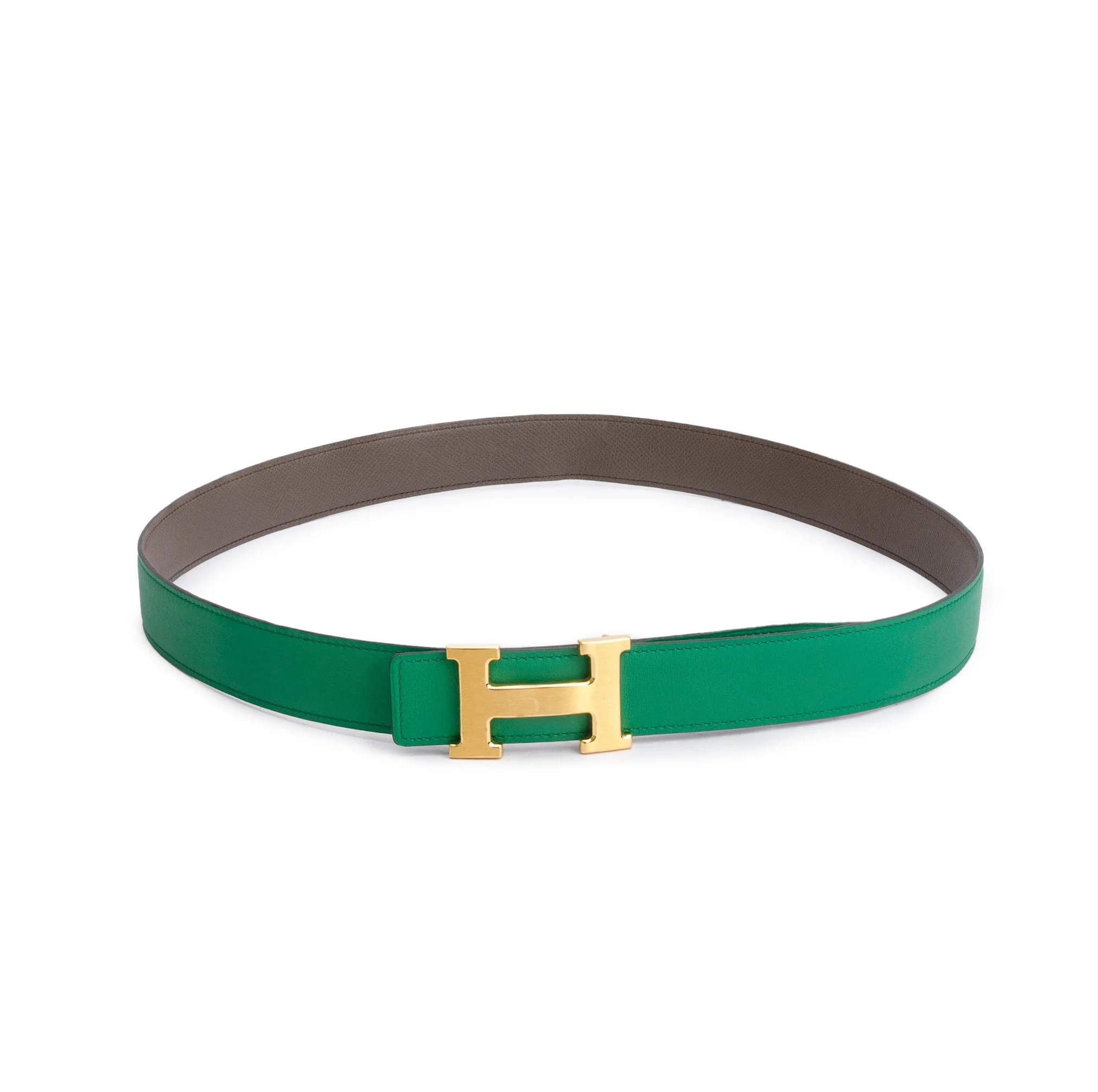 Hermes Bamboo Swift Etoupe Epsom Leather Reversible 32 mm H Belt Kit 100 w/ Box - Image 3