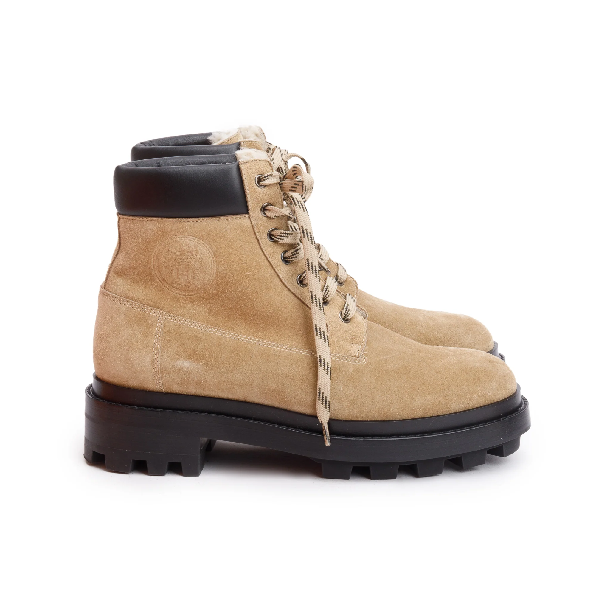 Hermes Beige Gobi/Noir Veau Velours Bottillons Fair Ankle Boots, Size 41 w/ Box - Image 3