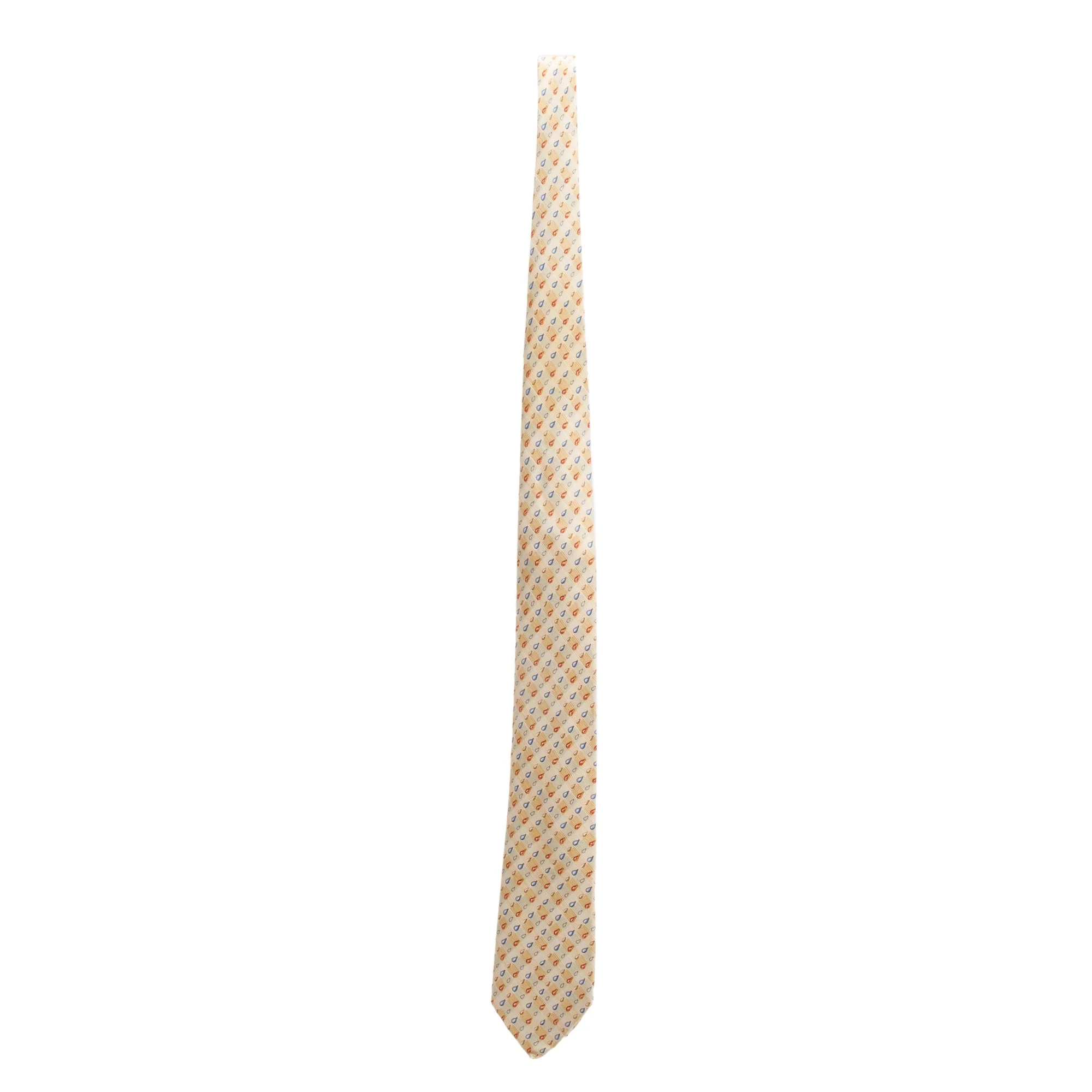Hermes Beige/Multicolor 7907 MA Printed Silk Tie w/ Box