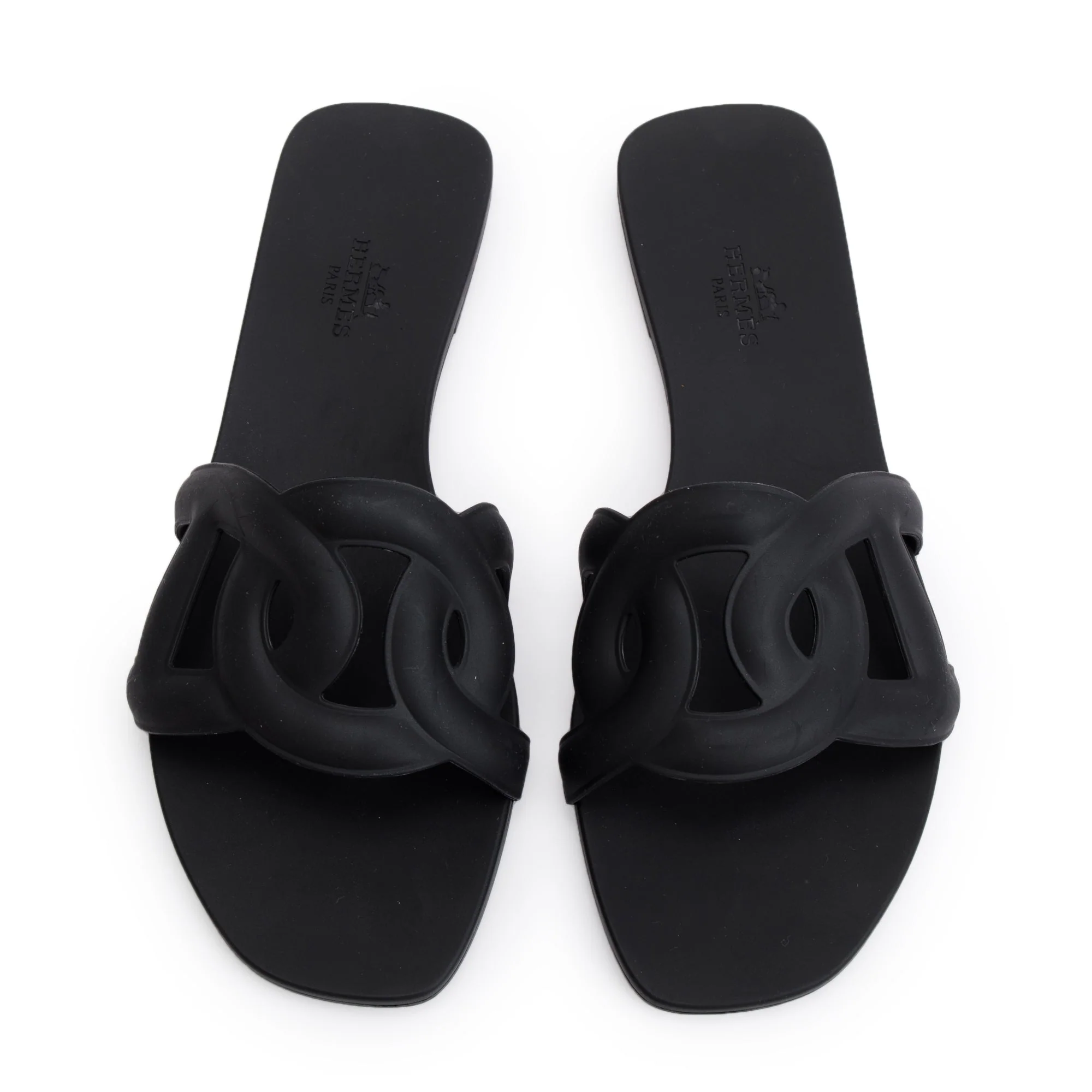 Hermes Black Noir Rubber Aloha Sandals, Size 37 w/ Box - Image 3