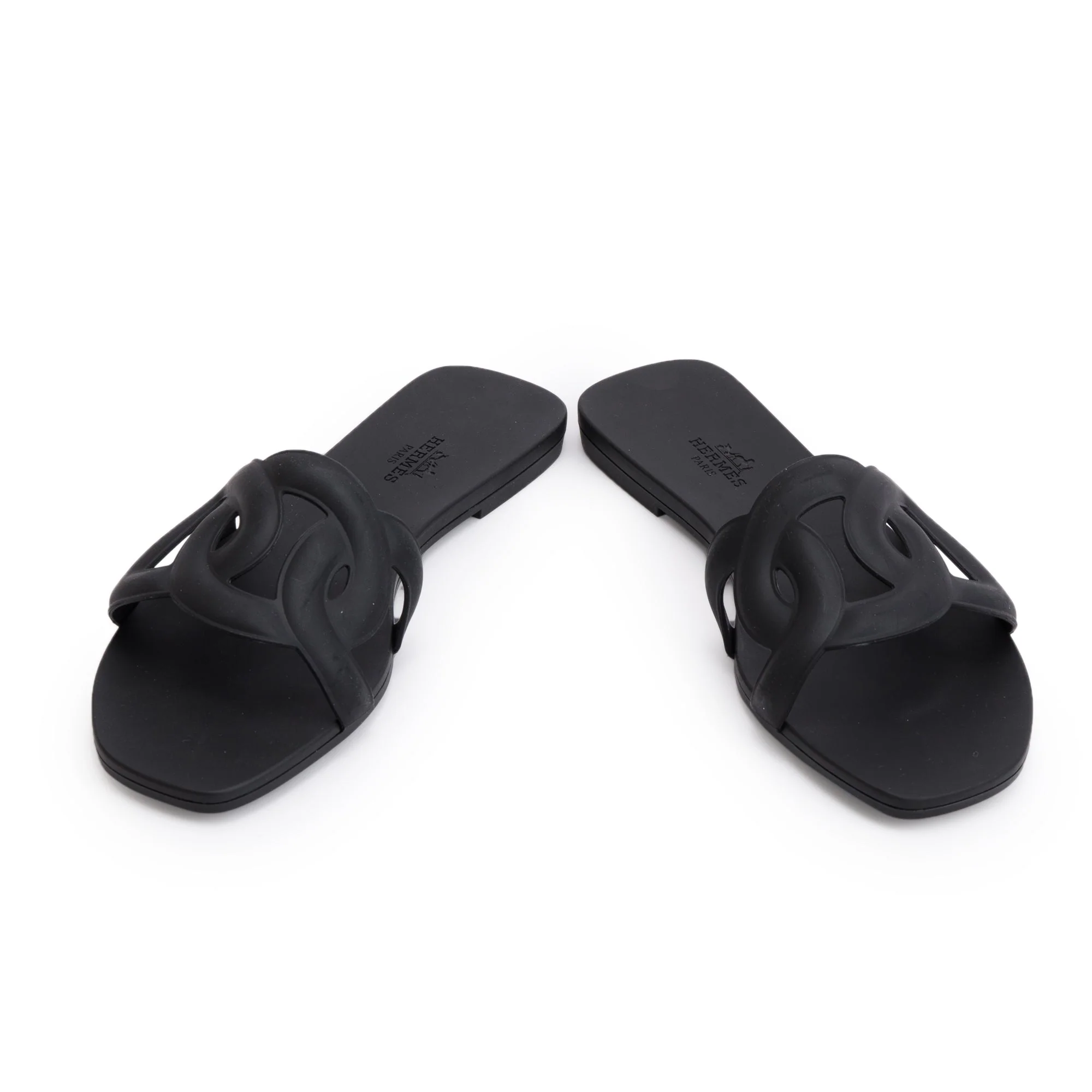 Hermes Black Noir Rubber Aloha Sandals, Size 37 w/ Box - Image 6
