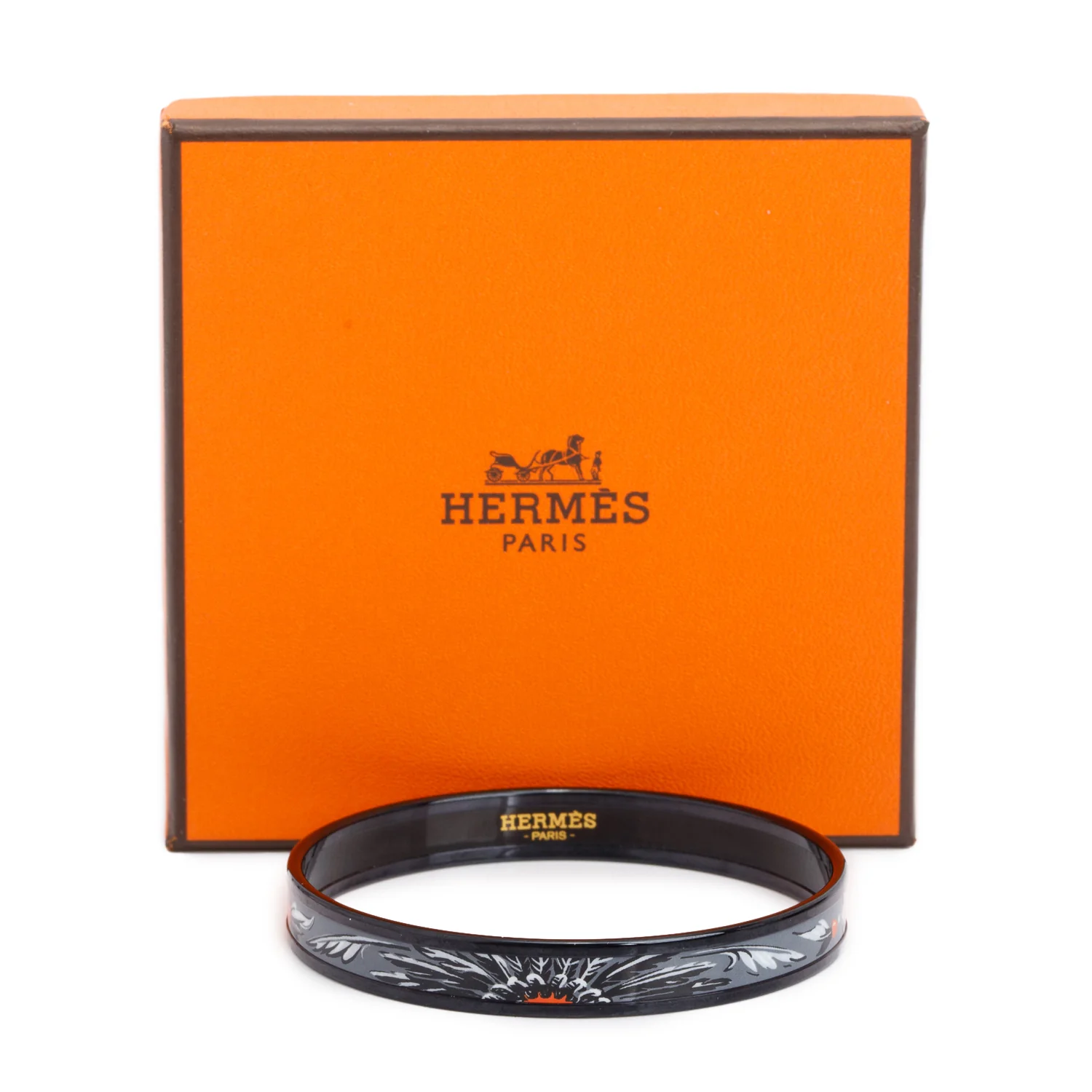 Hermes Black PVD Black/Grey Brazil Painted Enamel Narrow Bangle w/ Box - Image 2