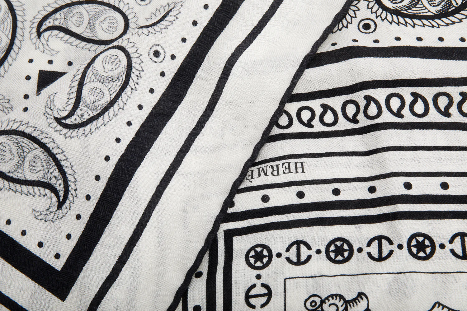 Hermes Black & White 'Tatouages Marins' Cashmere Silk Shawl 140 - Image 4