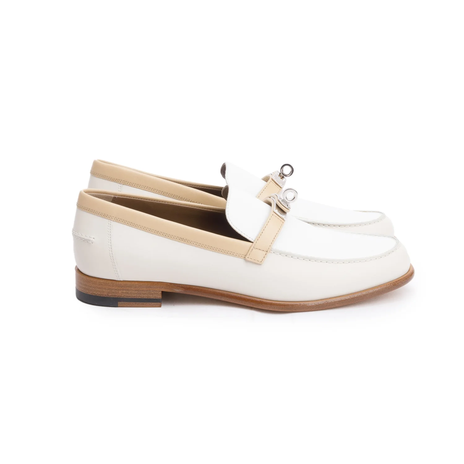 Hermes Blanc/Beige Calfskin Leather Destin Loafer, Size 39.5 w/ Box - Image 3