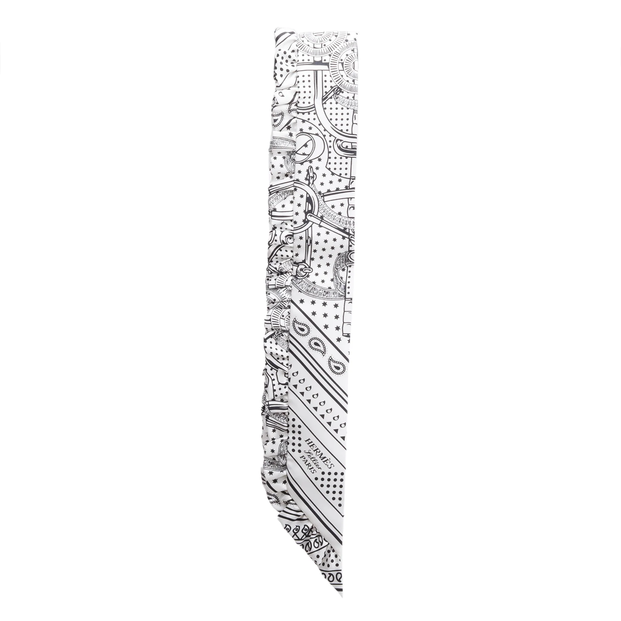Hermes Blanc Noir Epron D'Or' Bandana Silk Twilly w/ Box