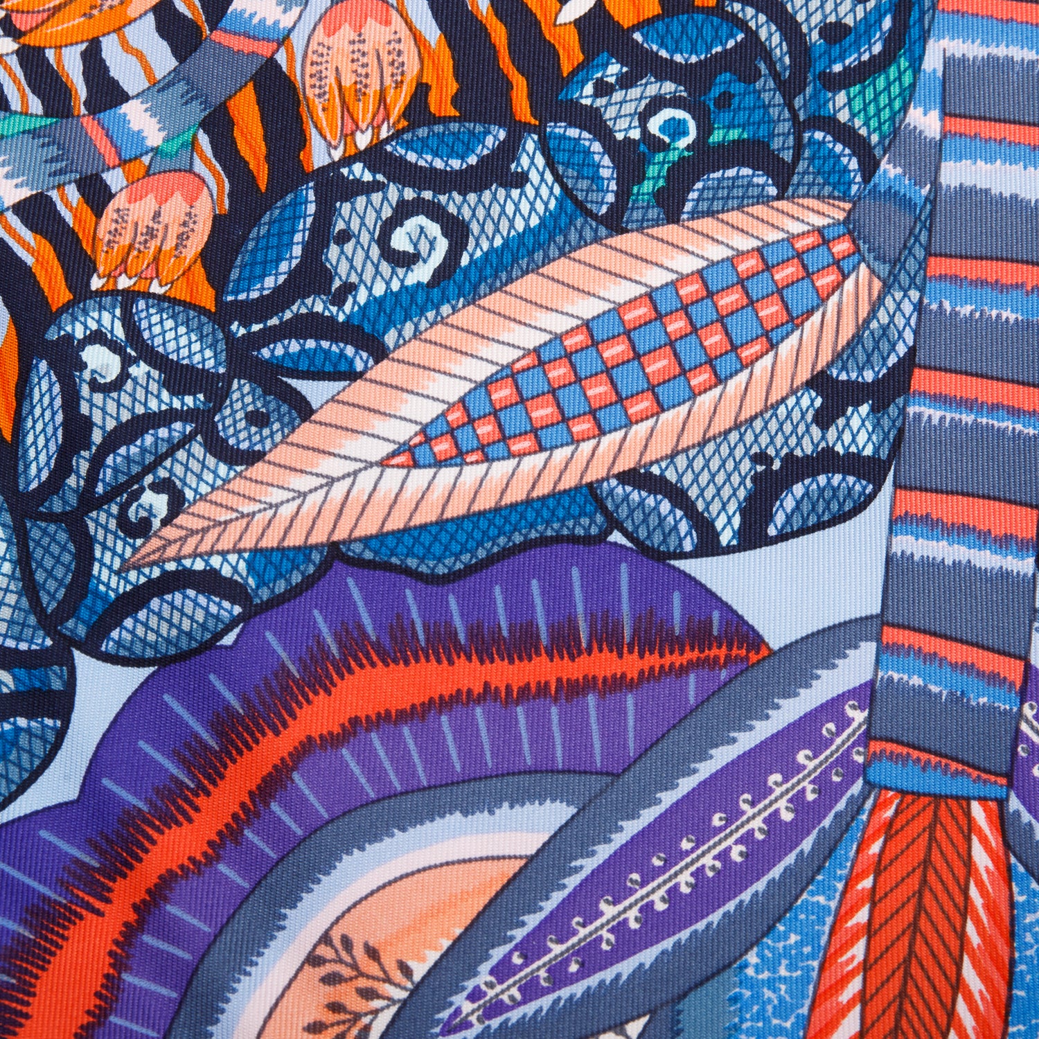 Hermes Bleu Ciel/Orange/Indigo 'Flowers of South Africa' Silk Scarf 90 w/ Box - Image 4