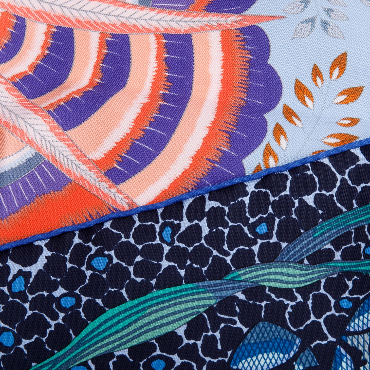 Hermes Bleu Ciel/Orange/Indigo 'Flowers of South Africa' Silk Scarf 90 w/ Box - Image 5