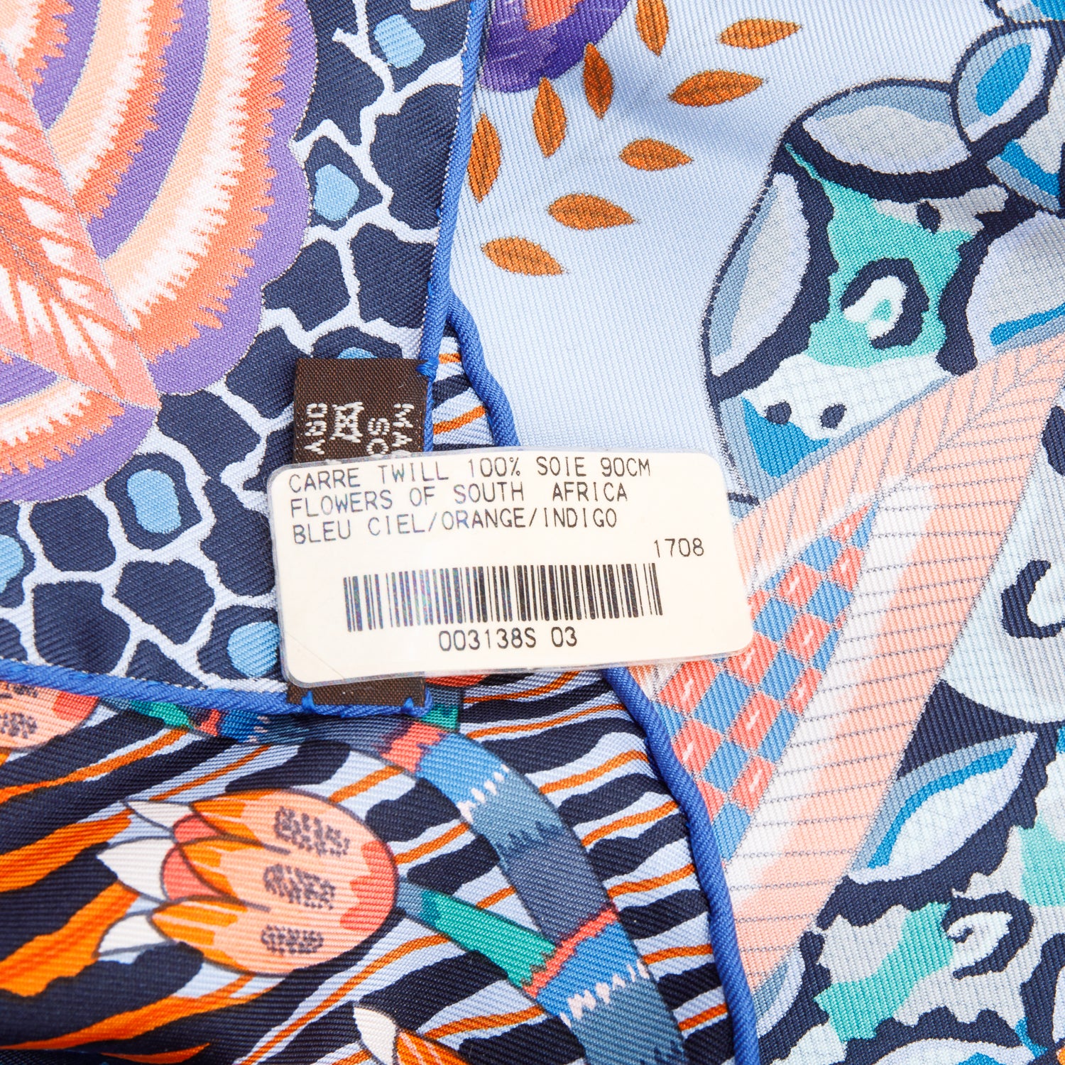 Hermes Bleu Ciel/Orange/Indigo 'Flowers of South Africa' Silk Scarf 90 w/ Box - Image 6