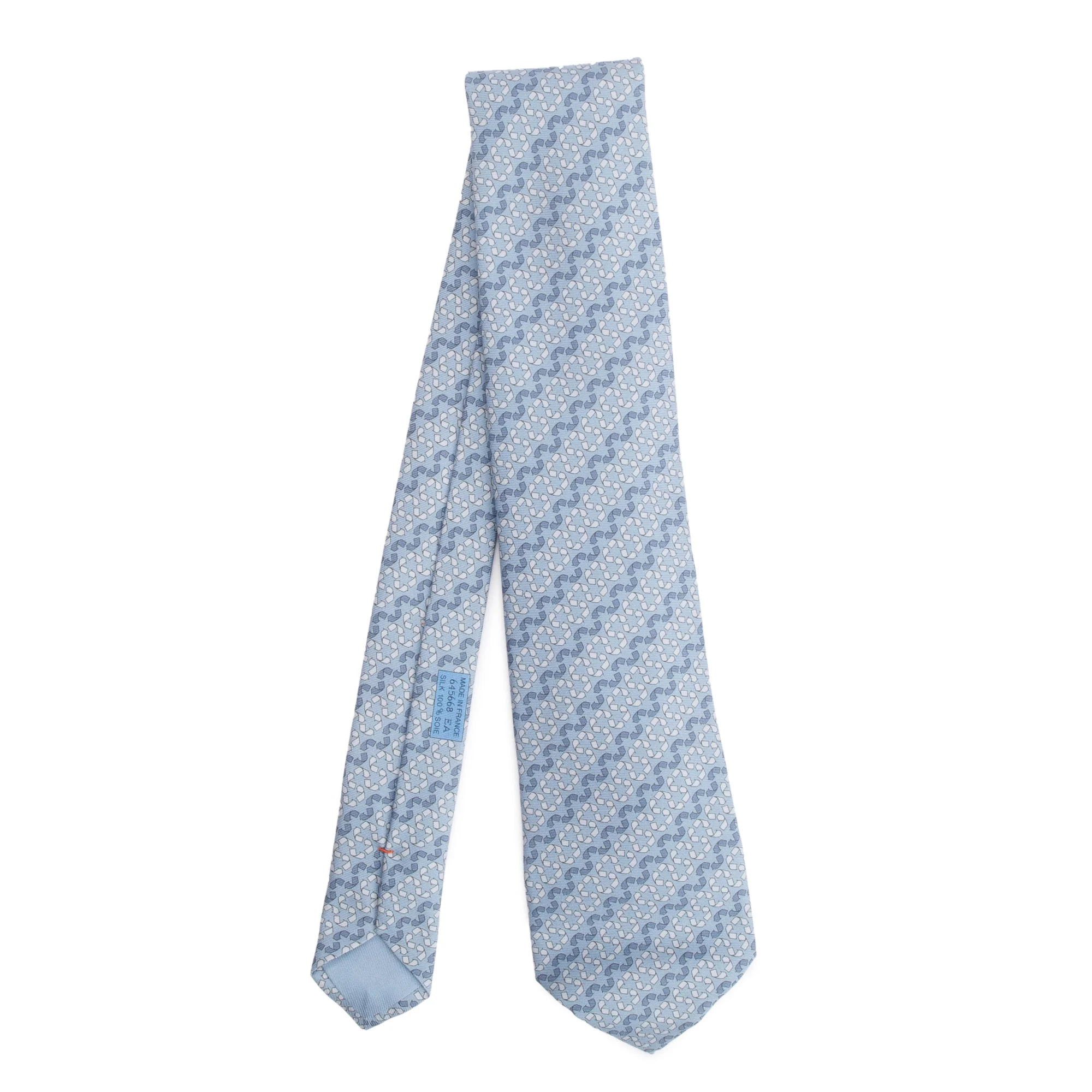 Hermes Bleu Claire 'Recycle Wave' Printed Silk Tie w/ Box - Image 4