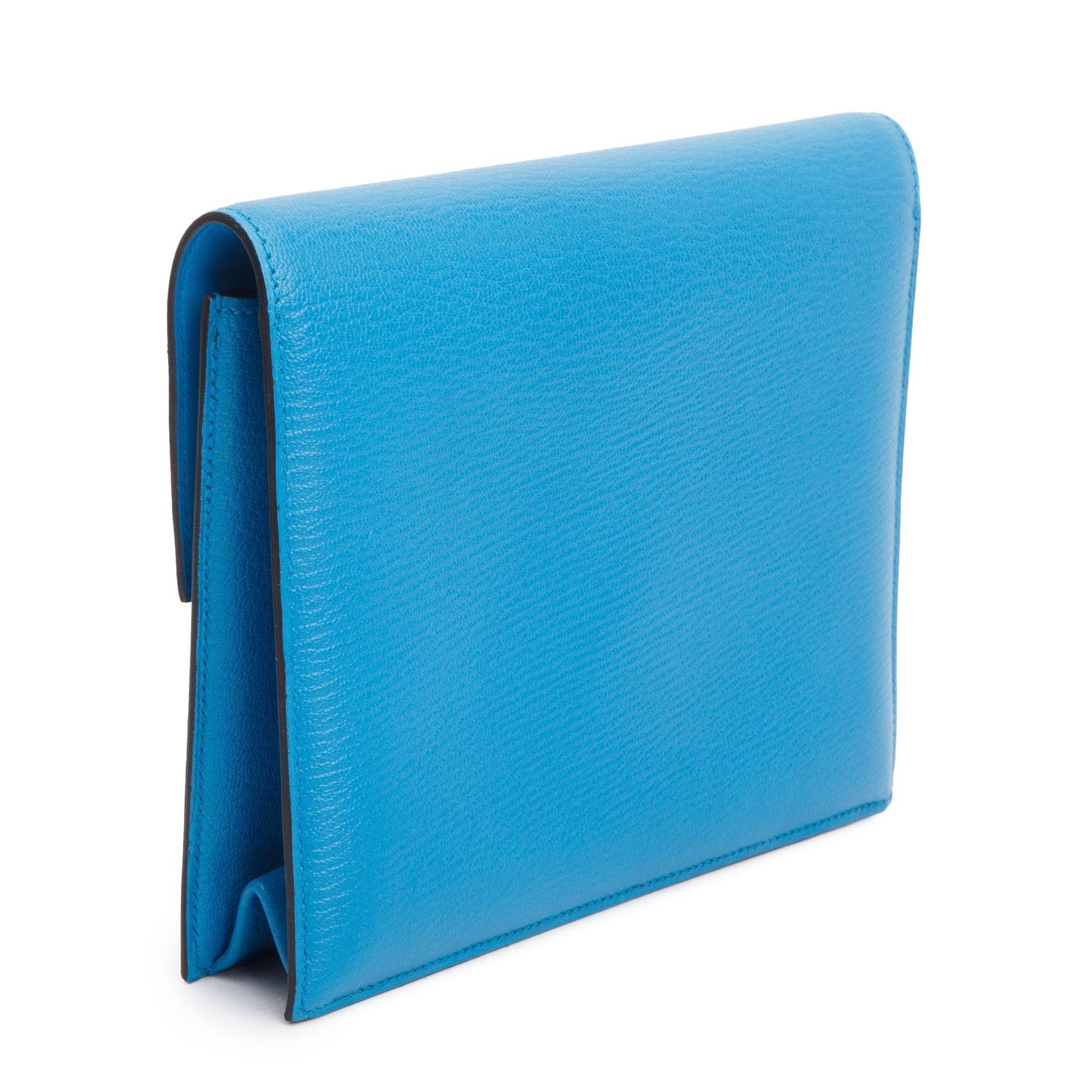 Hermes Blue Chevre Mysore Leather Verrou Clutch - Image 4