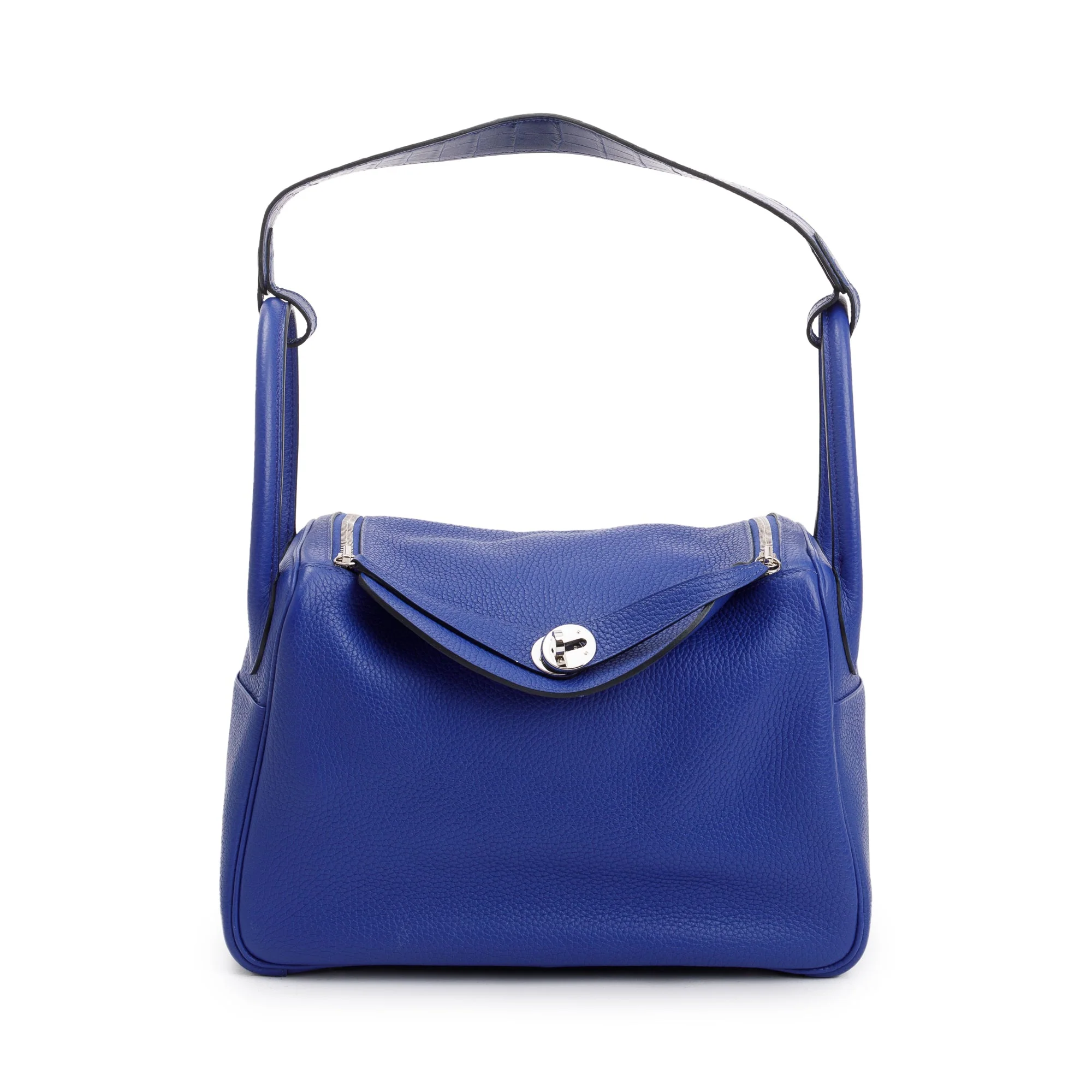 Hermes Blue Electric Clemence Leather Matte Niloticus Lindy Touch 30 w/ Box