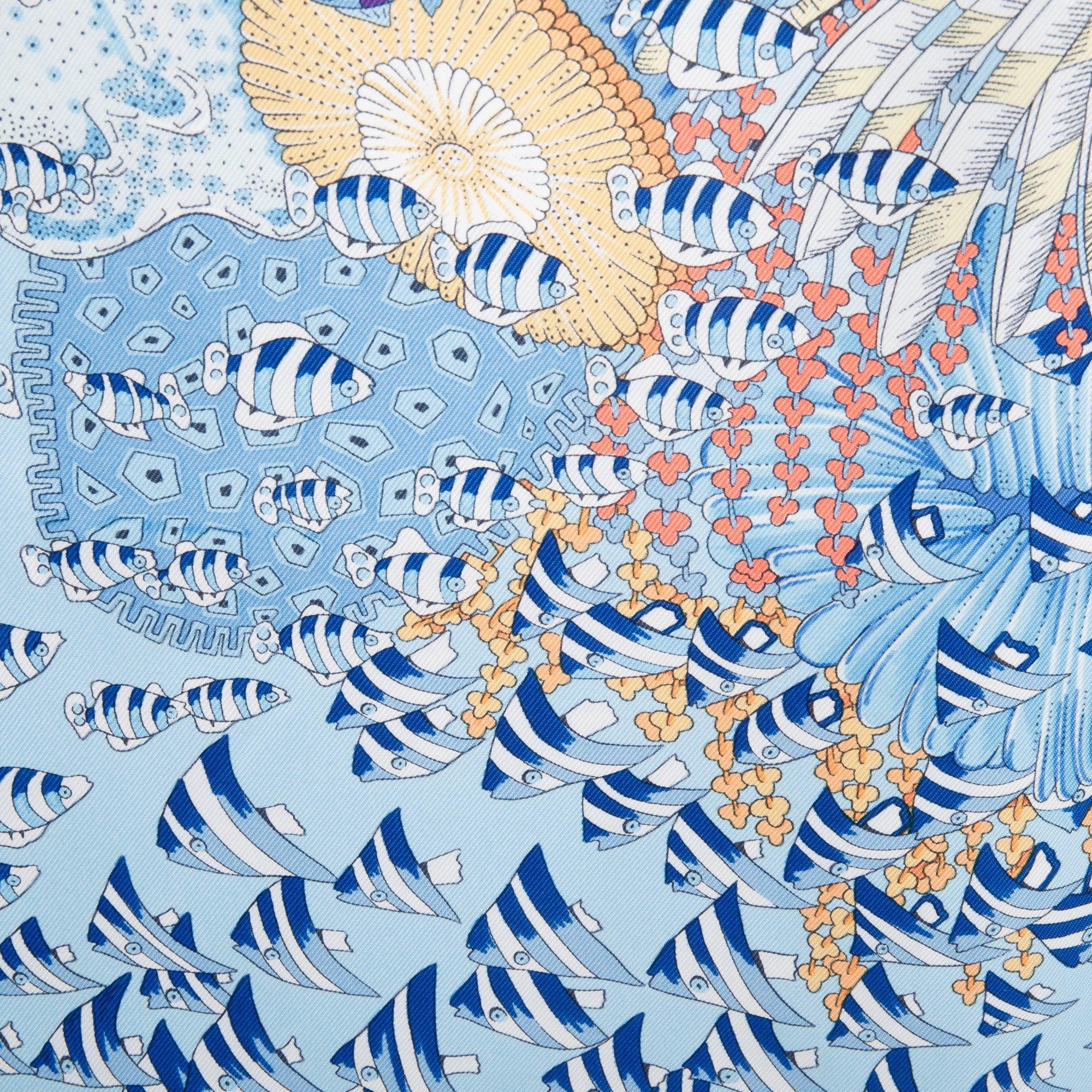 Hermes Blue & Multicolor 'Rencontre Oceane' Silk Scarf 90 w/ Box - Image 4