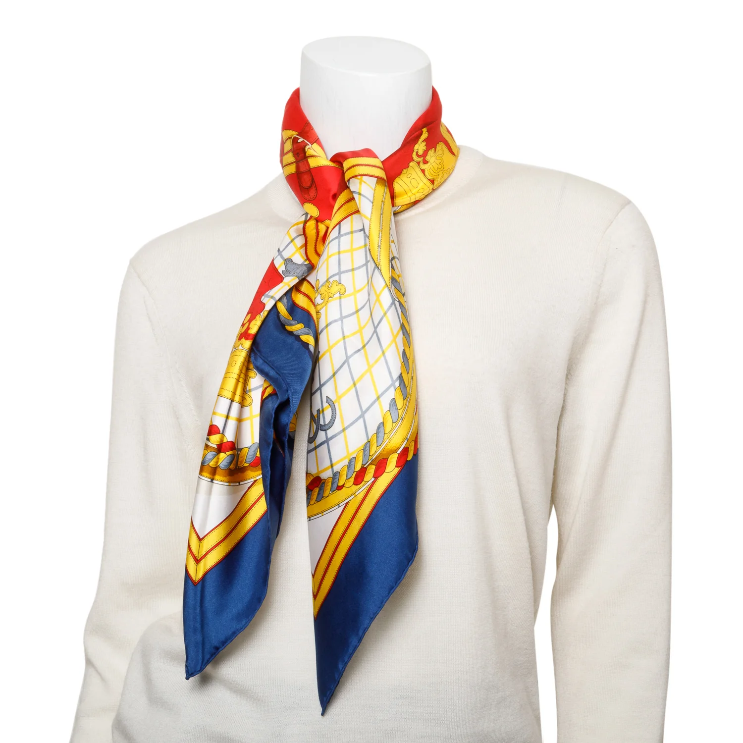 Hermes Blue/Yellow/Red 'Grande Tenue' Silk Scarf 90 - Image 6