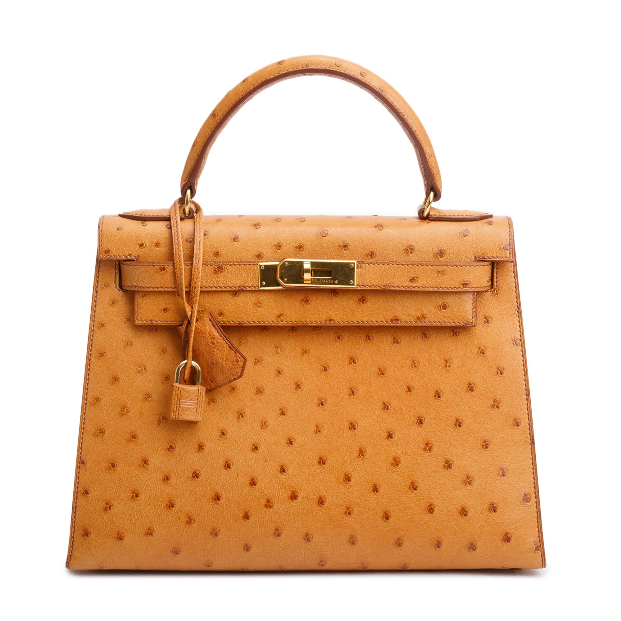 Hermes Cognac Ostrich Kelly Sellier 28 w/ Strap - Image 3