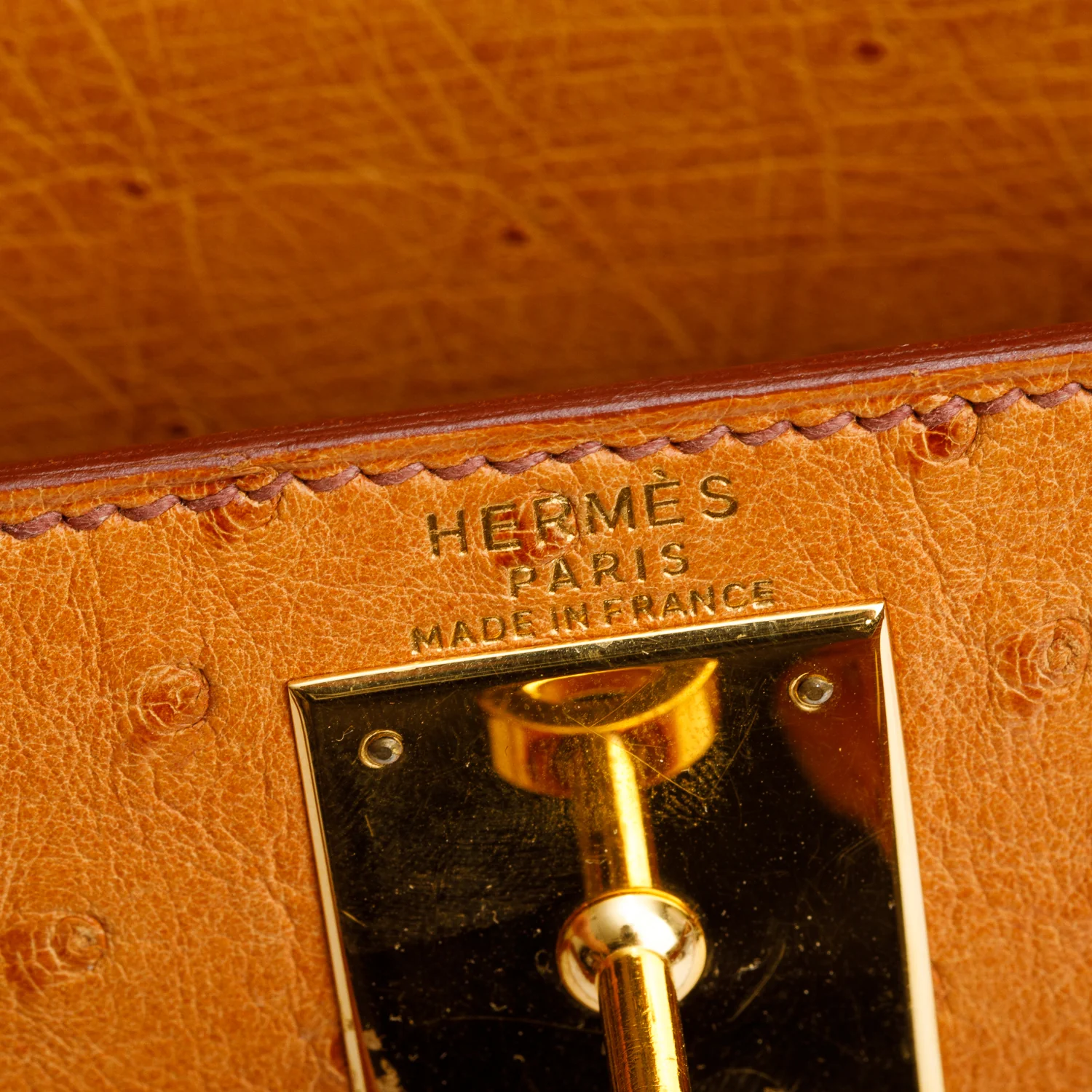Hermes Cognac Ostrich Kelly Sellier 28 w/ Strap - Image 9