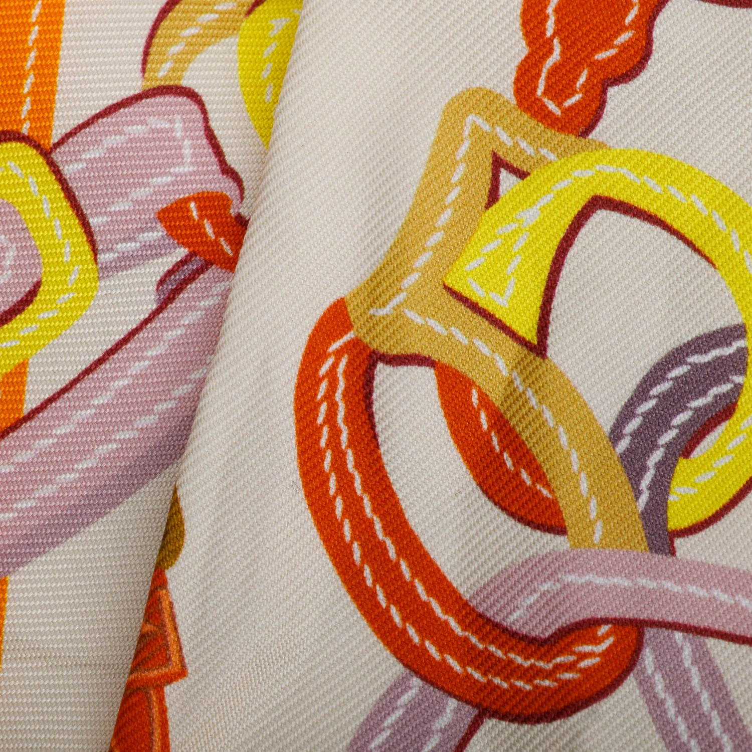 Hermes Creme/Orange 'Brides de Gala Applique Pique' Silk Twilly - Image 2