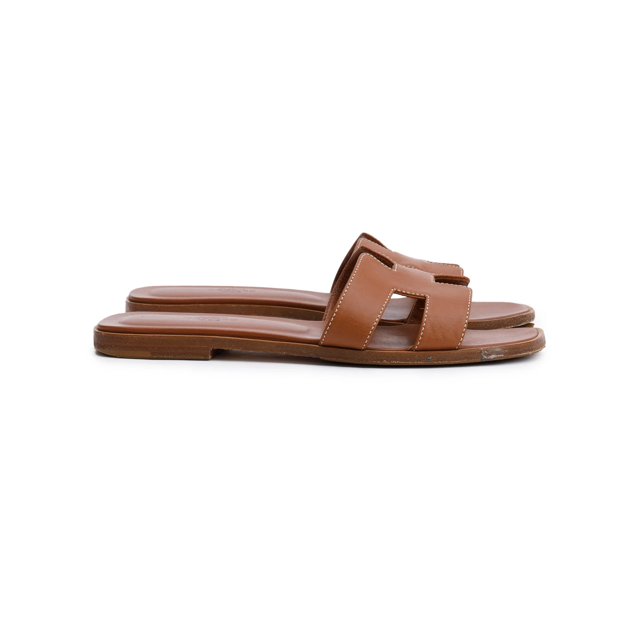 Hermes Gold Box Leather Oran Sandals, Size 37.5 w/ Box - Image 4