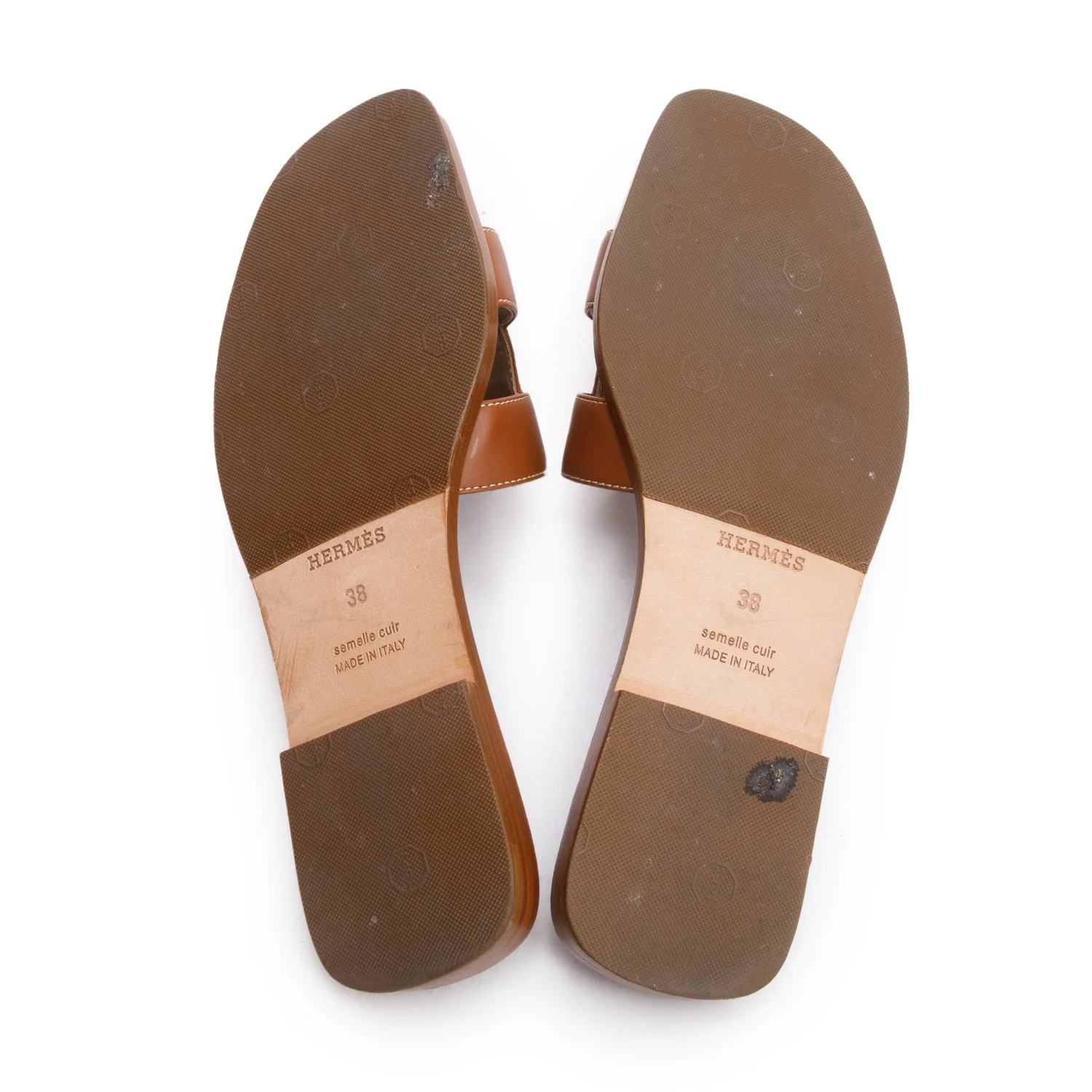 Hermes Gold Box Leather Oran Sandals, Size 38 w/ Box - Image 5