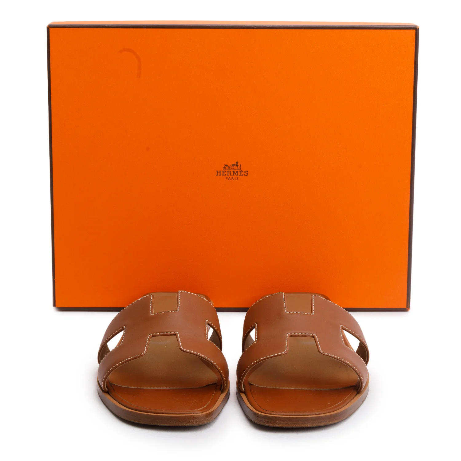 Hermes Gold Box Leather Oran Sandals, Size 38 w/ Box - Image 2