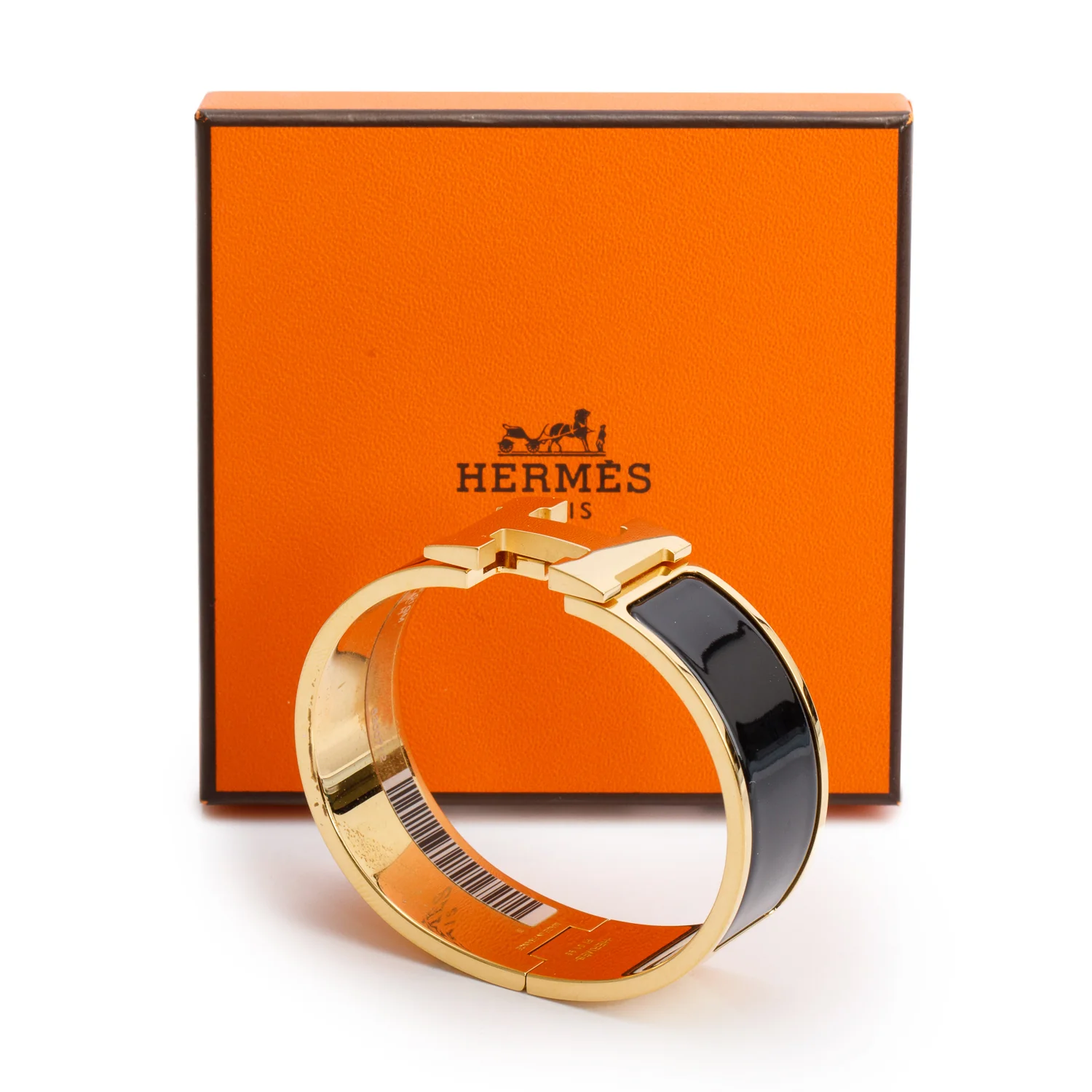 Hermes Gold-Plated Black Enamel Clic Clac H Bracelet w/ Box - Image 2