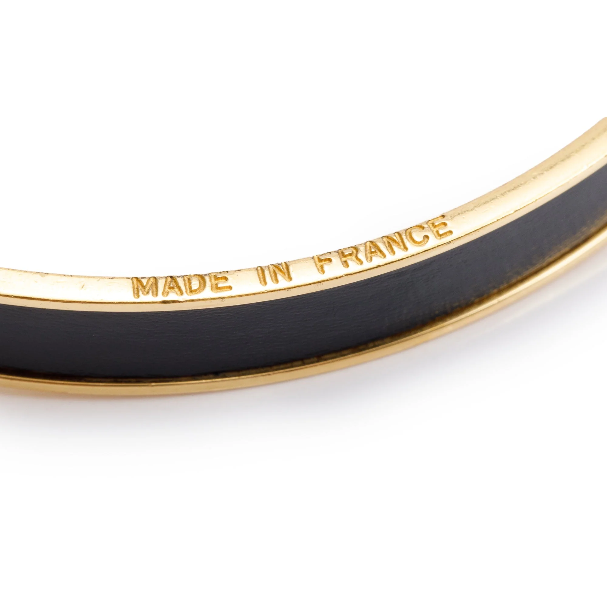 Hermes Gold-Plated Black Leather Kelly Cadena Lock Bangle Bracelet - Image 3