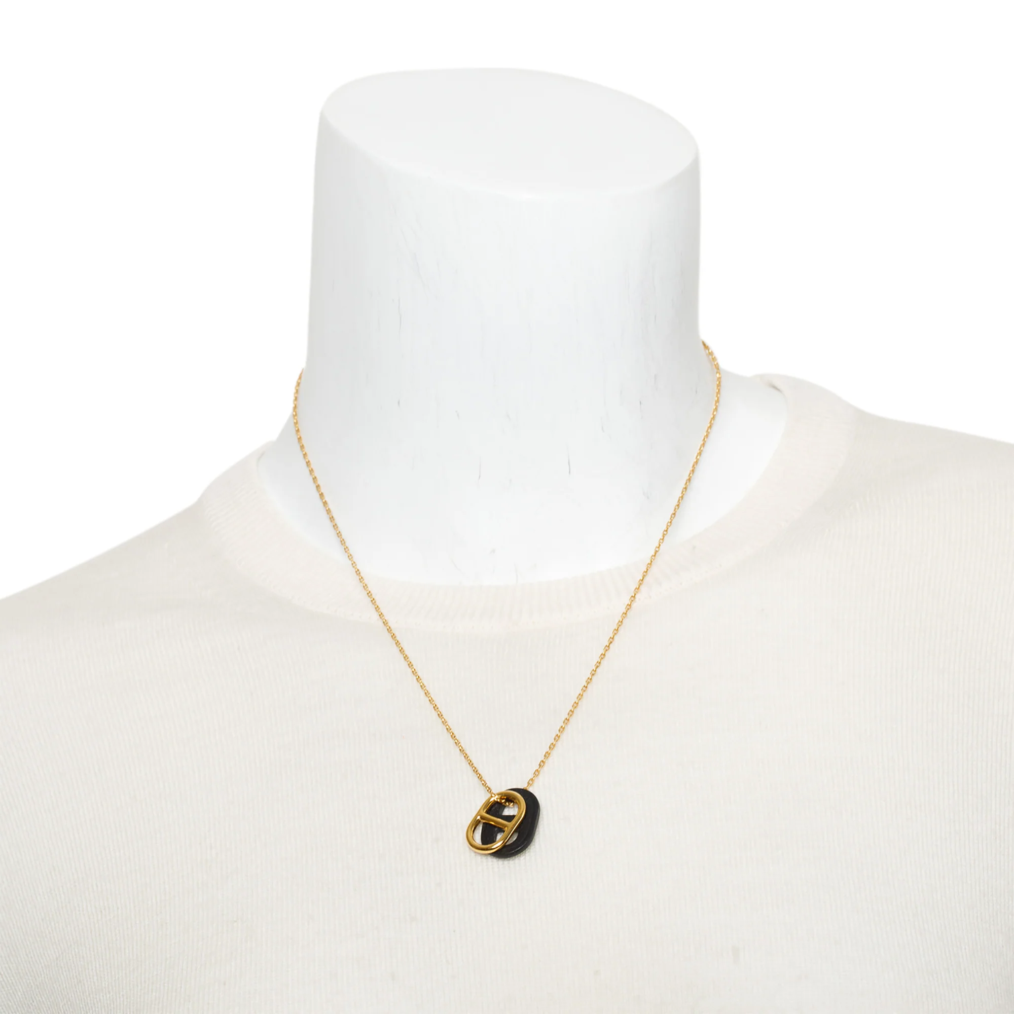 Hermes Gold-Plated Black Leather Mini O'Maillon Pendant Necklace w/ Box - Image 2