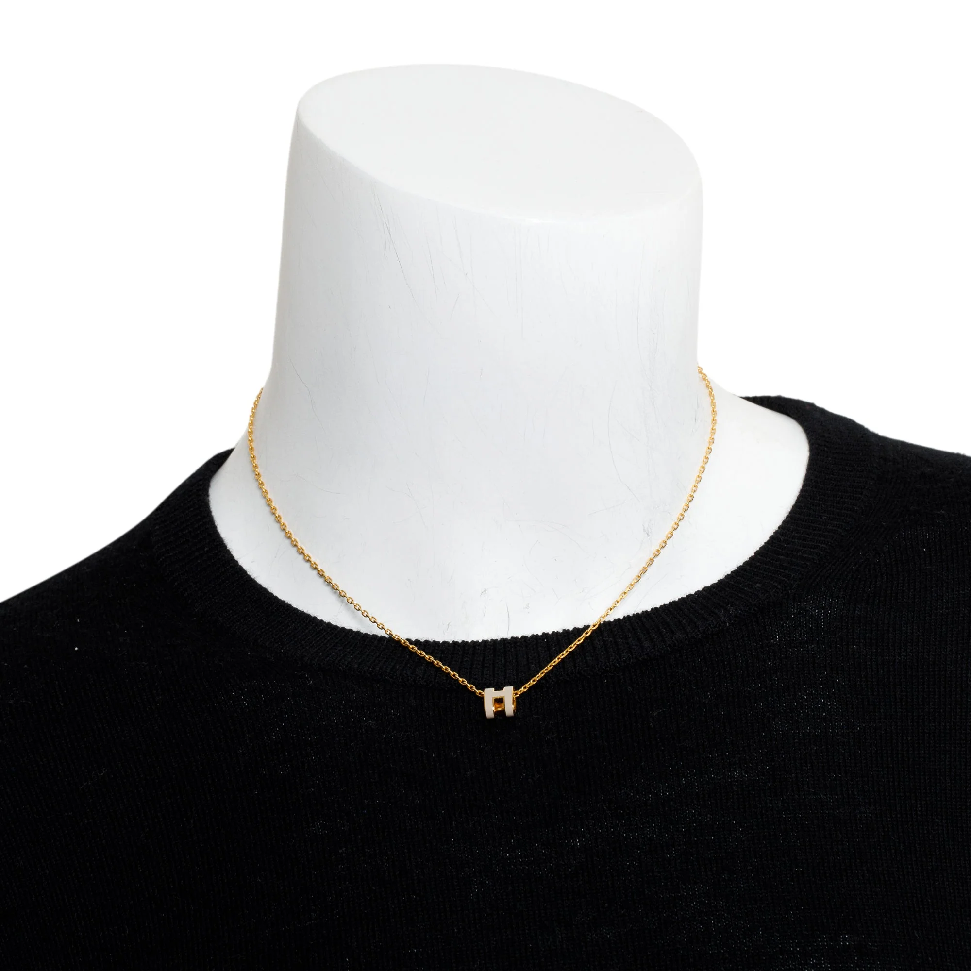 Hermes Gold-Plated Creme Lacquered Mini Pop H Pendant Necklace w/ Box - Image 2