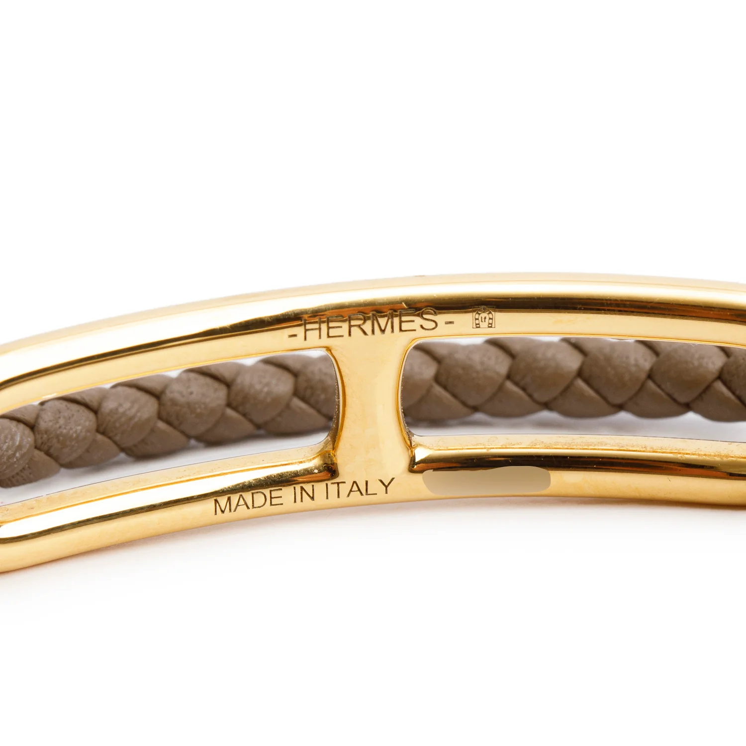Hermes Gold-Plated Etoupe Swift Calfskin Leather Roulis Double Tour Bracelet - Image 2