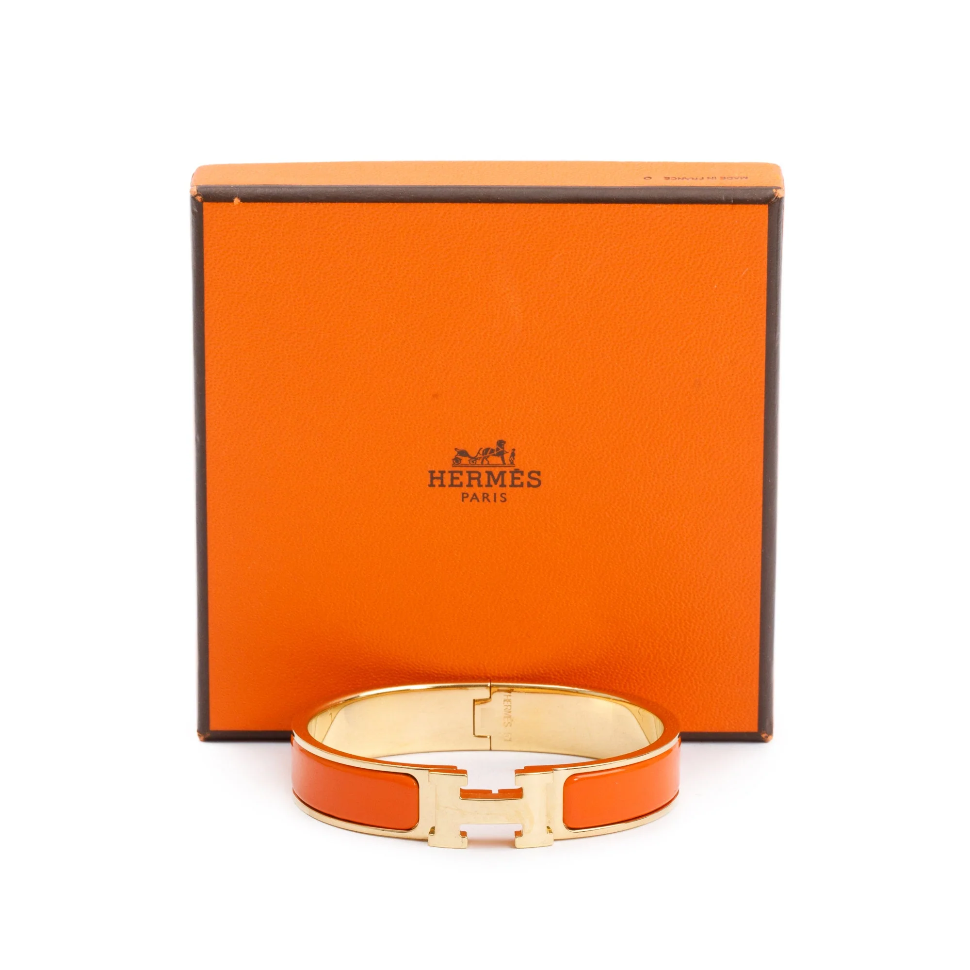 Hermes Gold-Plated Orange Enamel 12 MM Clic H Bracelet w/ Box - Image 2