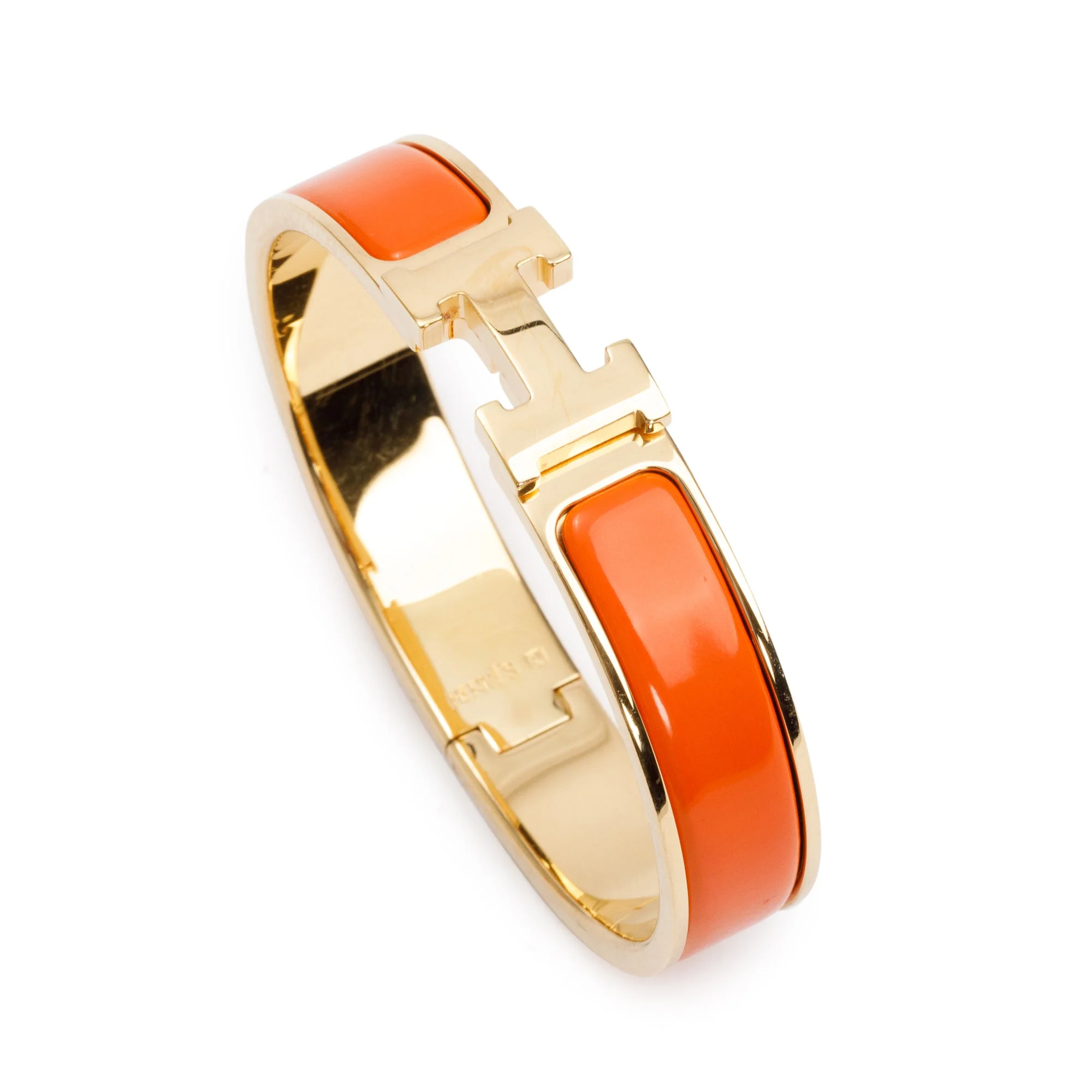 Hermes Gold-Plated Orange Enamel 12 MM Clic H Bracelet w/ Box - Image 5