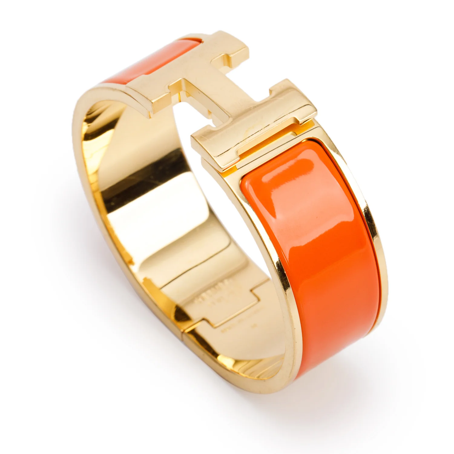 Hermes Gold-Plated Orange Enamel Clic Clac H Bracelet w/ Box - Image 4