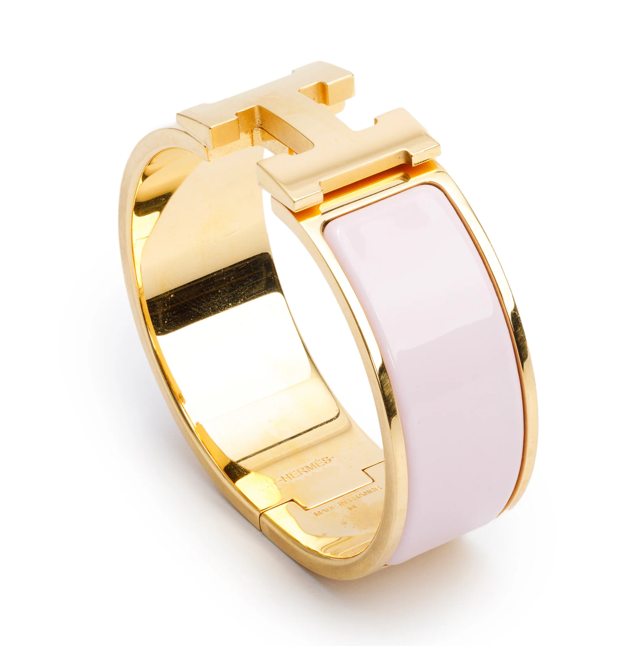 Hermes Gold-Plated Pink Enamel Clic Clac H Bracelet - Image 2