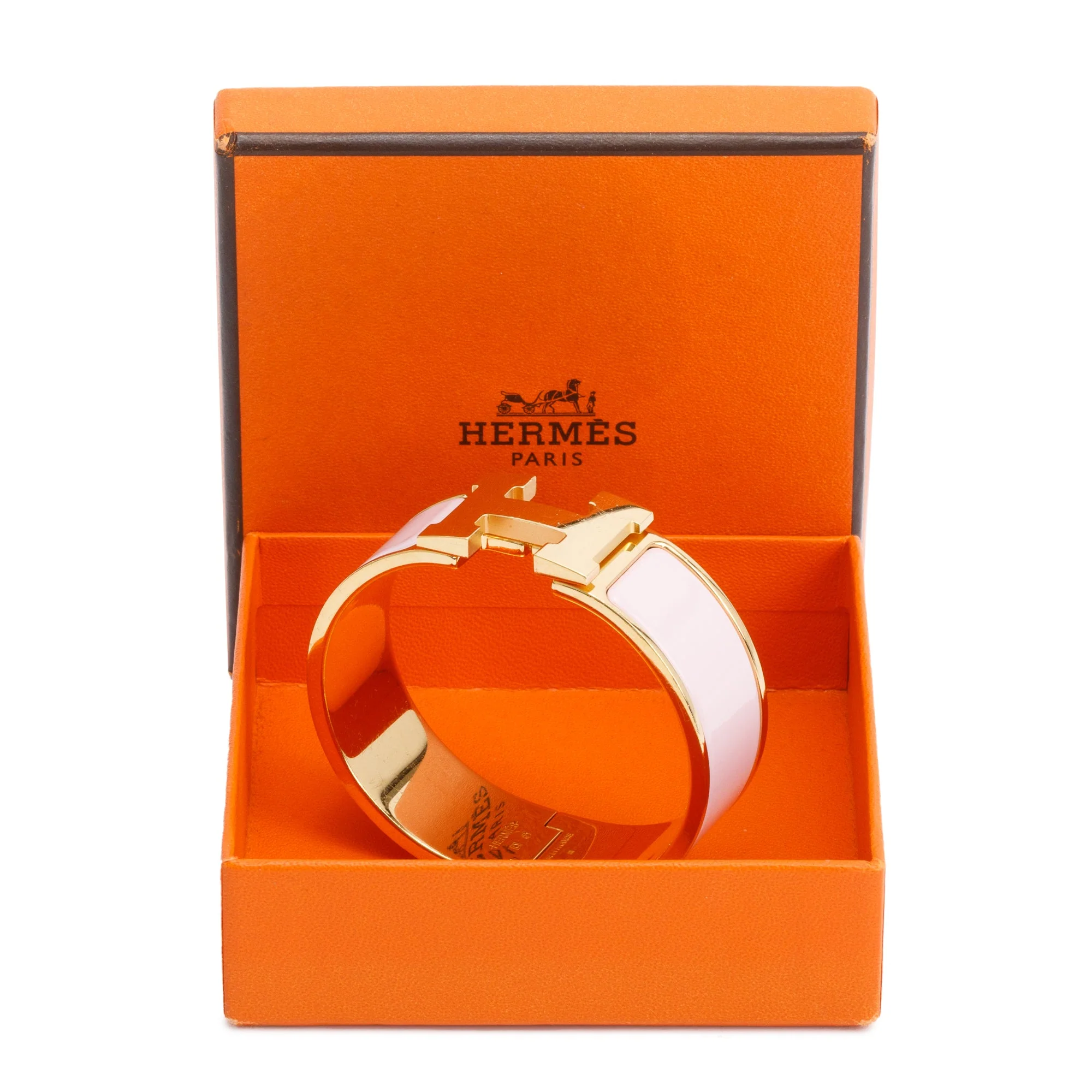 Hermes Gold-Plated Pink Enamel Clic Clac H Bracelet w/ Box - Image 2