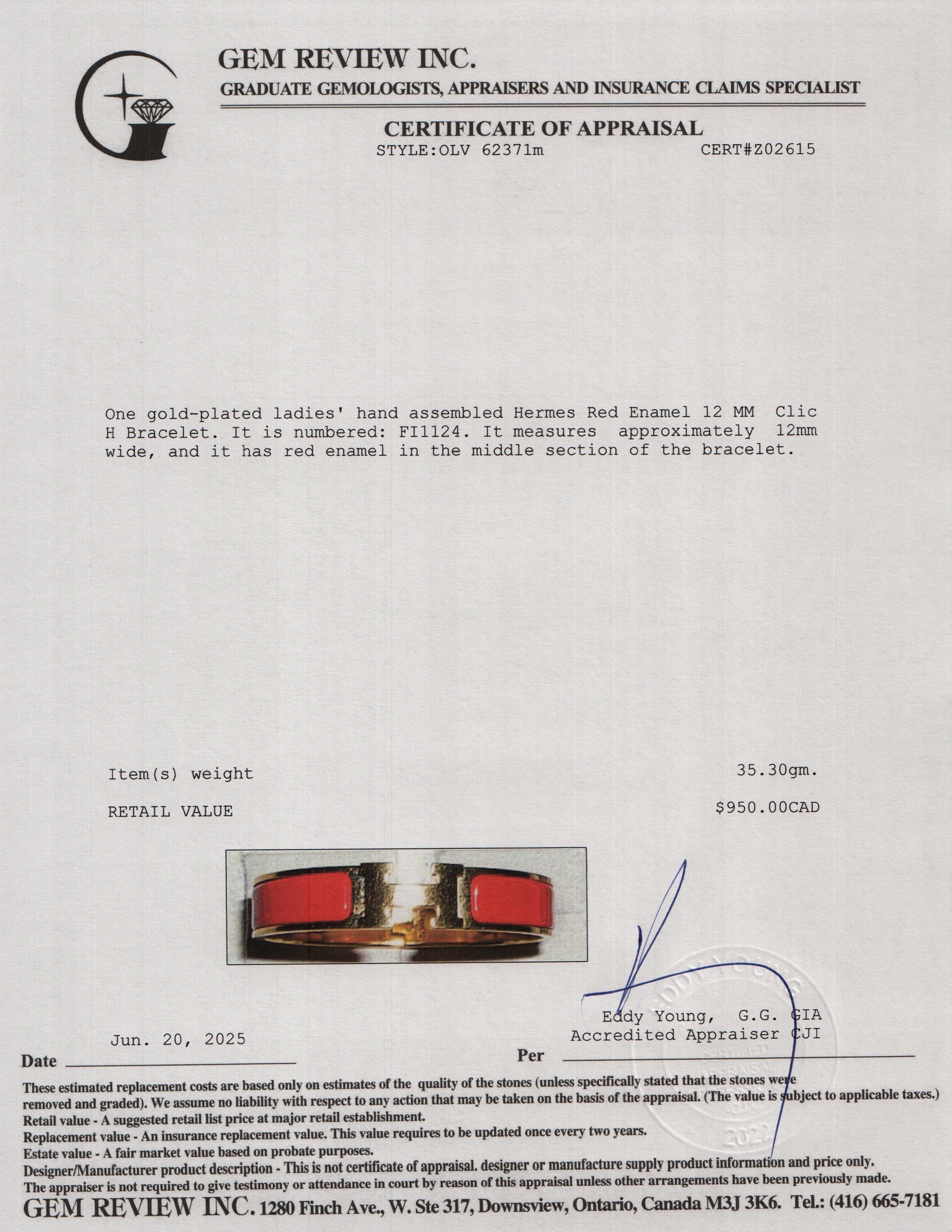Hermes Gold-Plated Red Enamel 12 MM Clic H Bracelet - Image 4