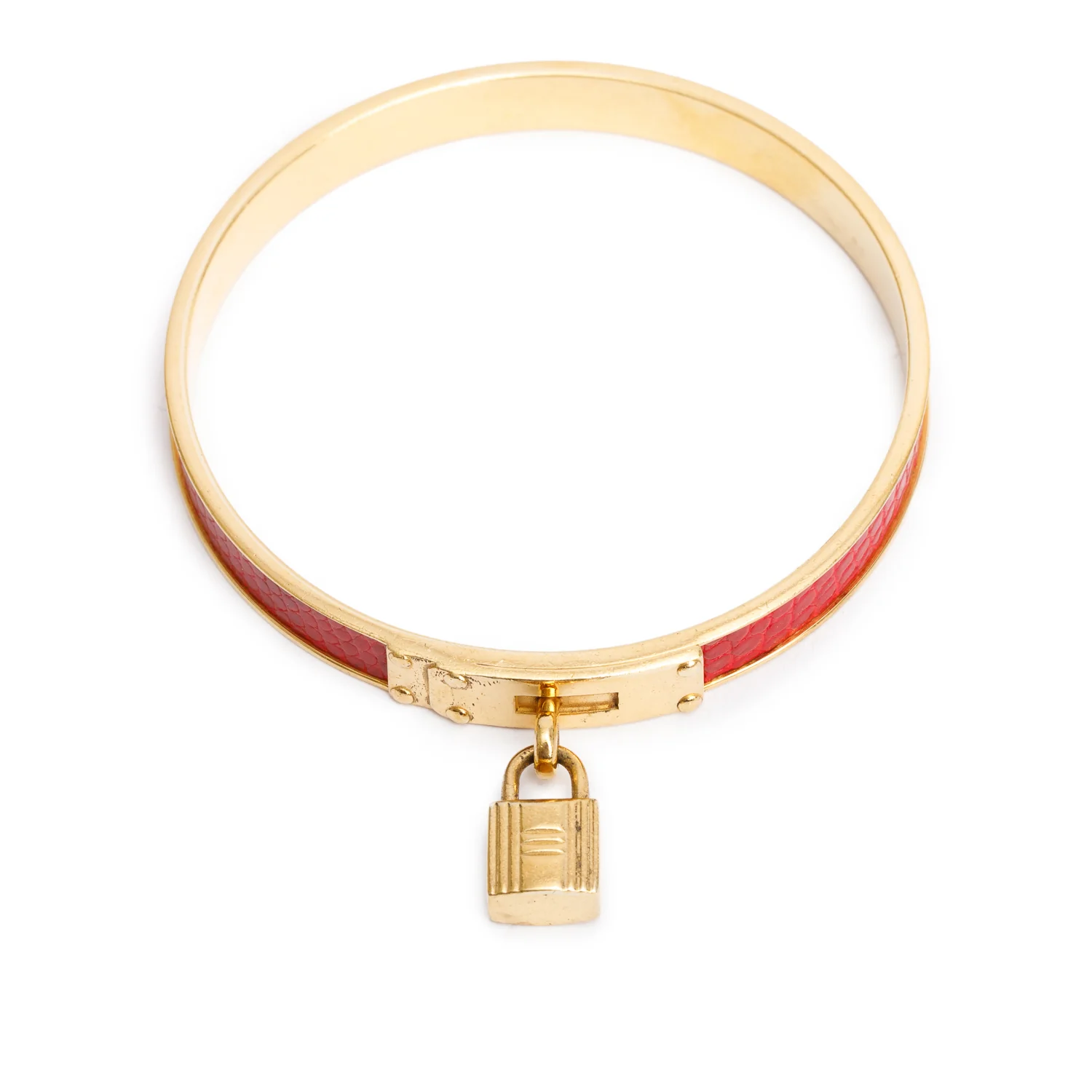 Hermes Gold-Plated Red Lizard Kelly Cadena Lock Bangle Bracelet - Image 2