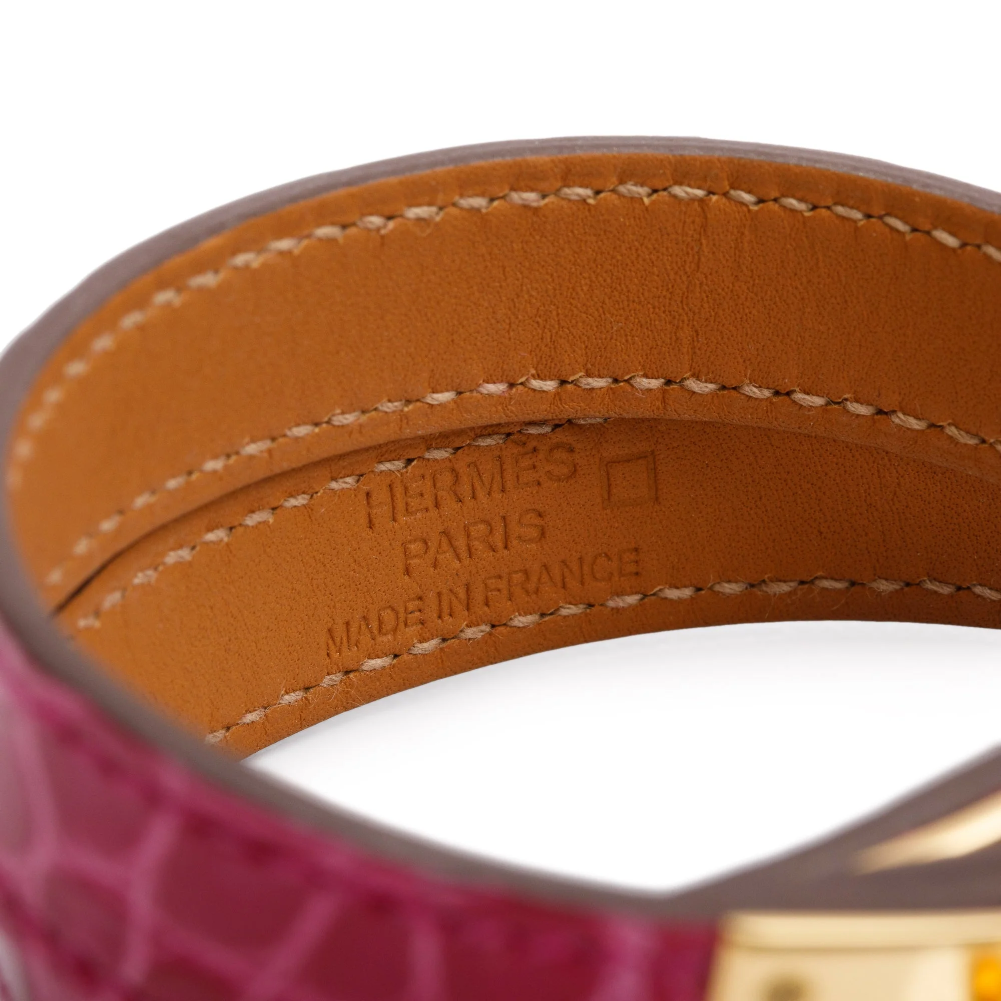 Hermes Gold Plated Rose Scheherazade Alligator Kelly Double Tour Bracelet, Size S w/ Box - Image 4